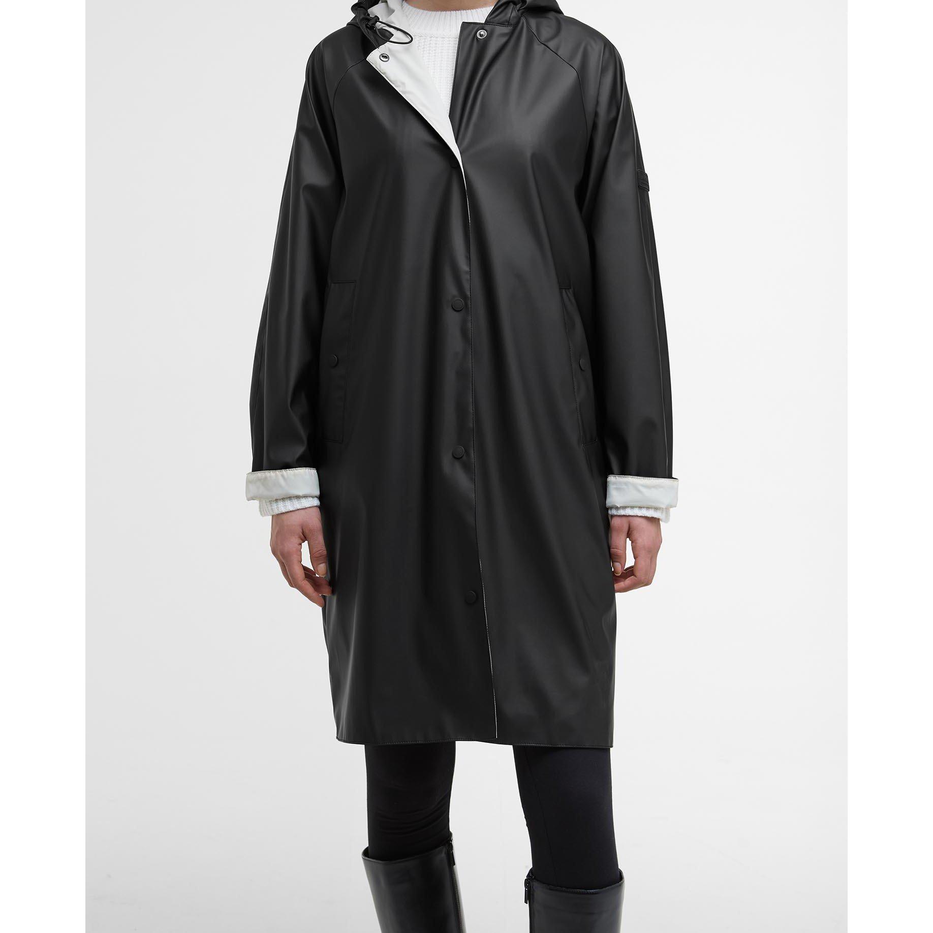 Black - Barbour International - Women's Recoleta Hooded Long Sleeve Knee Length Rain Anorak - 5