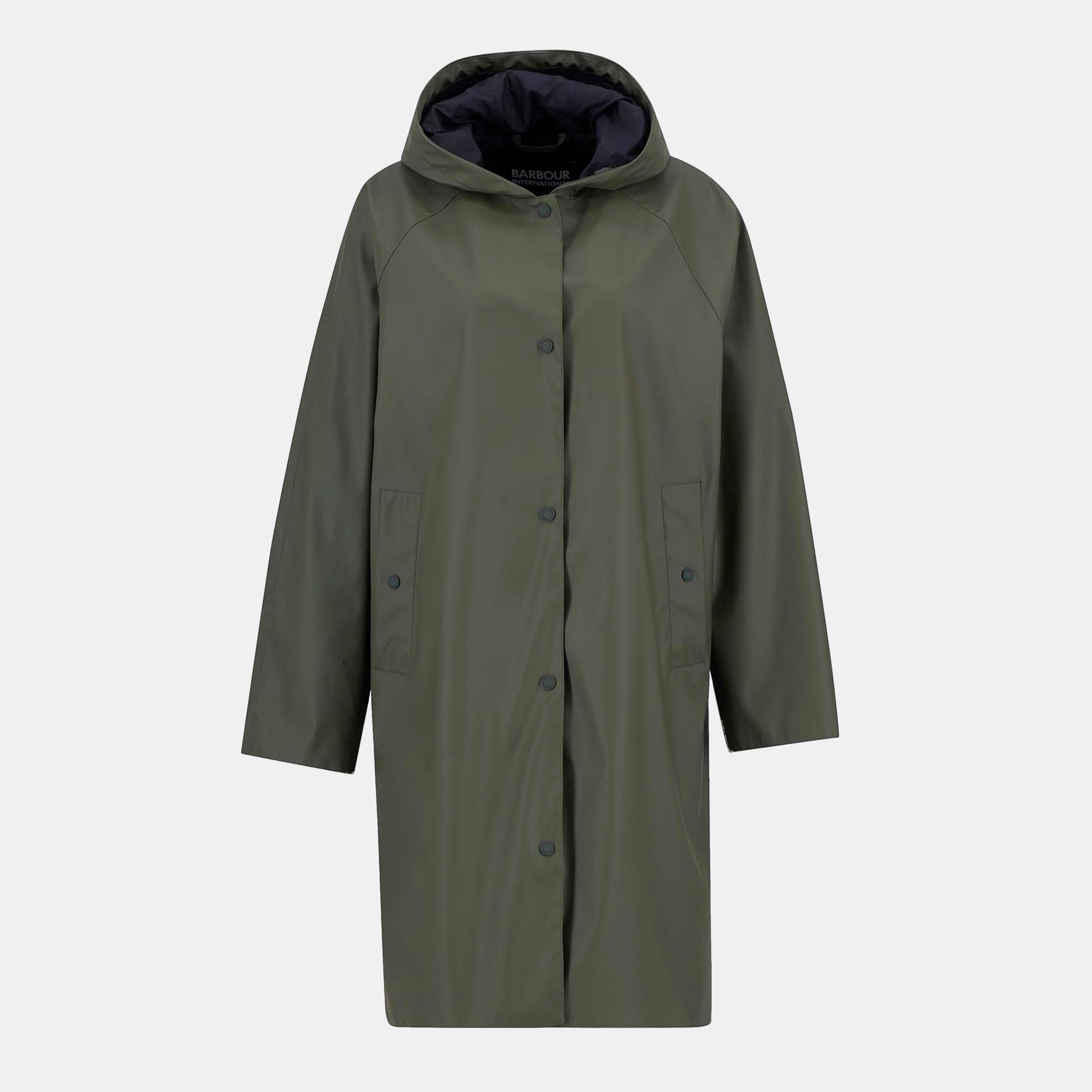Barbour International Women's Recoleta Hooded Long Sleeve Knee Length Rain Anorak - Dusky Khaki - 14 (L)