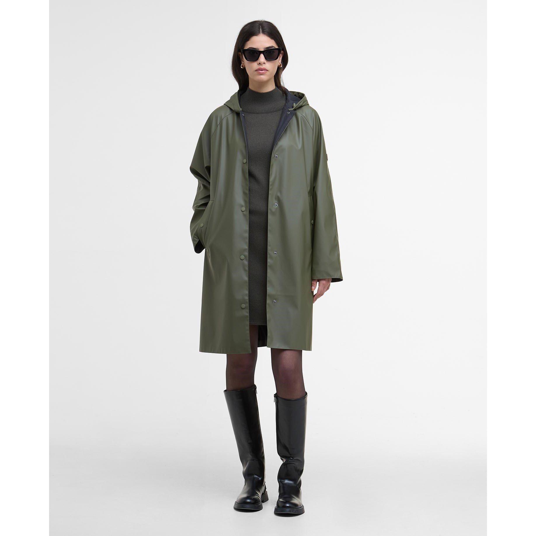 Sumraki kaki - Barbour International - Women's Recoleta Hooded Long Sleeve Knee Length Rain Anorak - 2