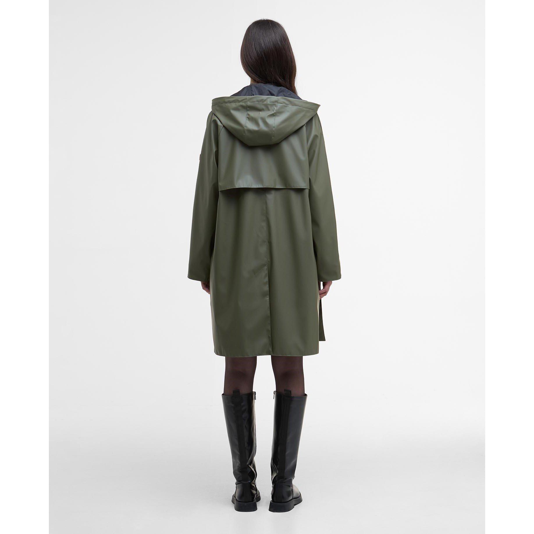 Sumraki kaki - Barbour International - Women's Recoleta Hooded Long Sleeve Knee Length Rain Anorak - 3