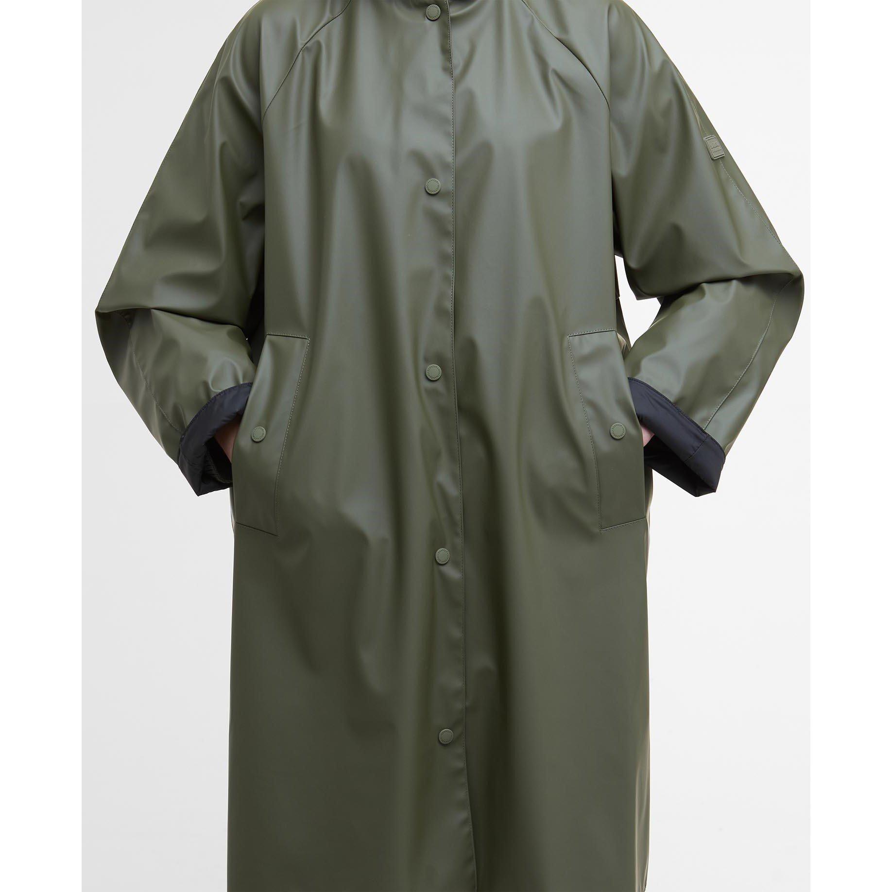 Sumraki kaki - Barbour International - Women's Recoleta Hooded Long Sleeve Knee Length Rain Anorak - 6