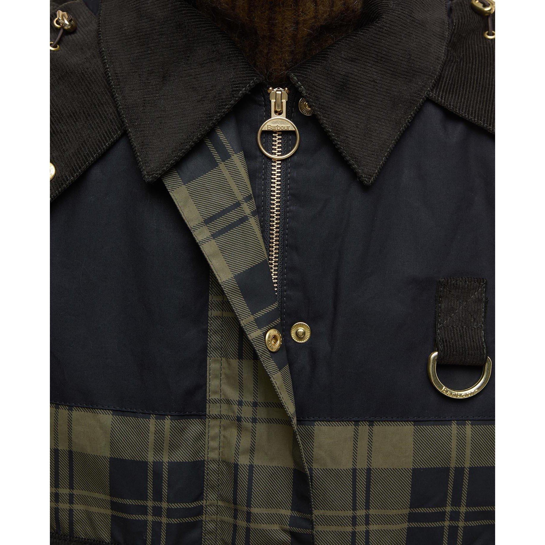 Olive Check/Bl - Barbour - Women's Elaine Showerproof Cotton Hooded Long Sleeve Rain Anorak - 5