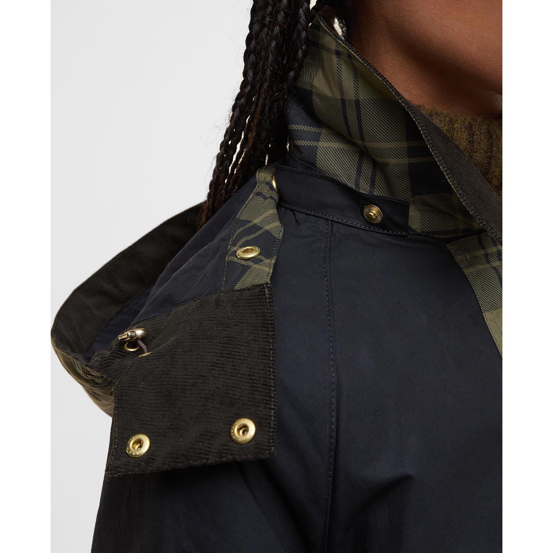 Olive Check/Bl - Barbour - Women's Elaine Showerproof Cotton Hooded Long Sleeve Rain Anorak - 6