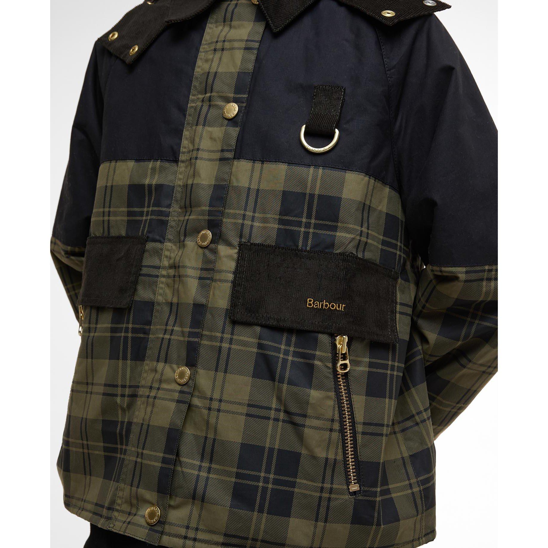 Olive Check/Bl - Barbour - Women's Elaine Showerproof Cotton Hooded Long Sleeve Rain Anorak - 7