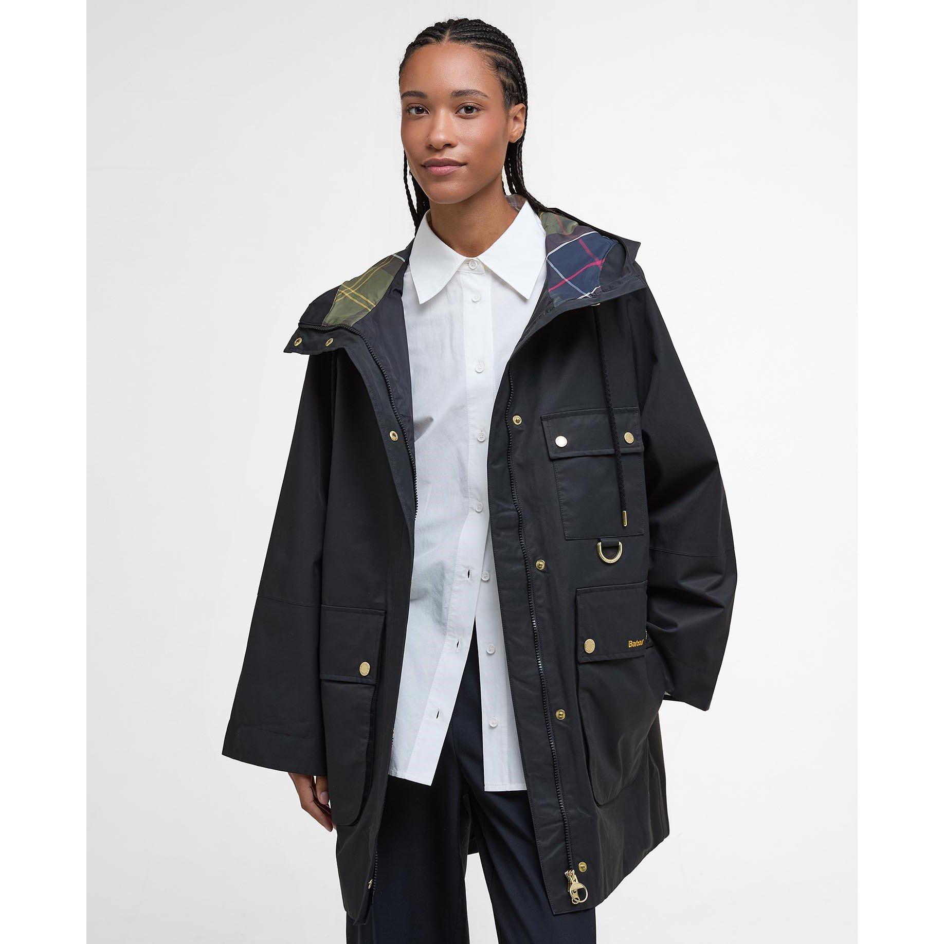 Black/Classic - Barbour - Women's Arla Waterproof Hooded Long Sleeve Rain Anorak - 2