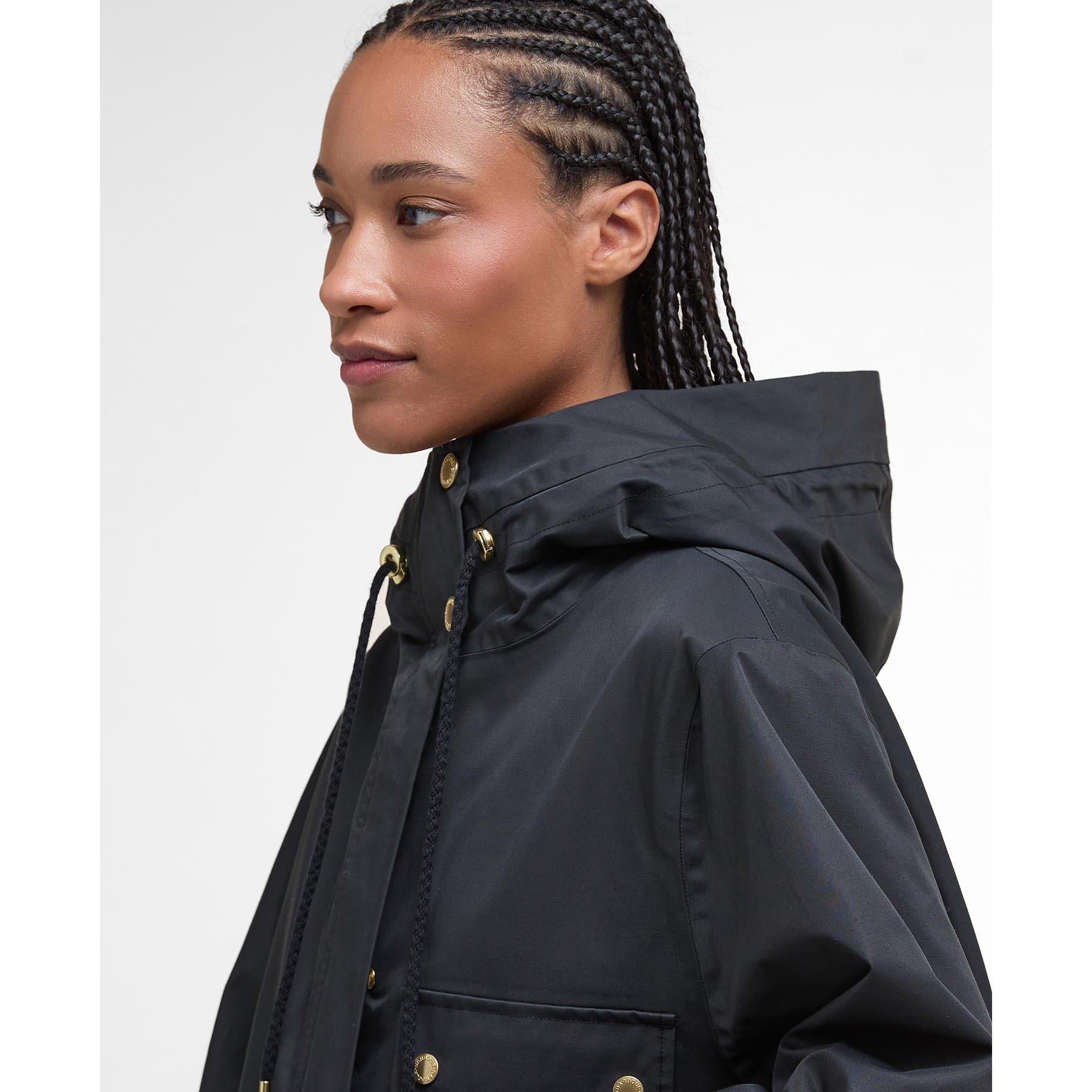 Black/Classic - Barbour - Women's Arla Waterproof Hooded Long Sleeve Rain Anorak - 4