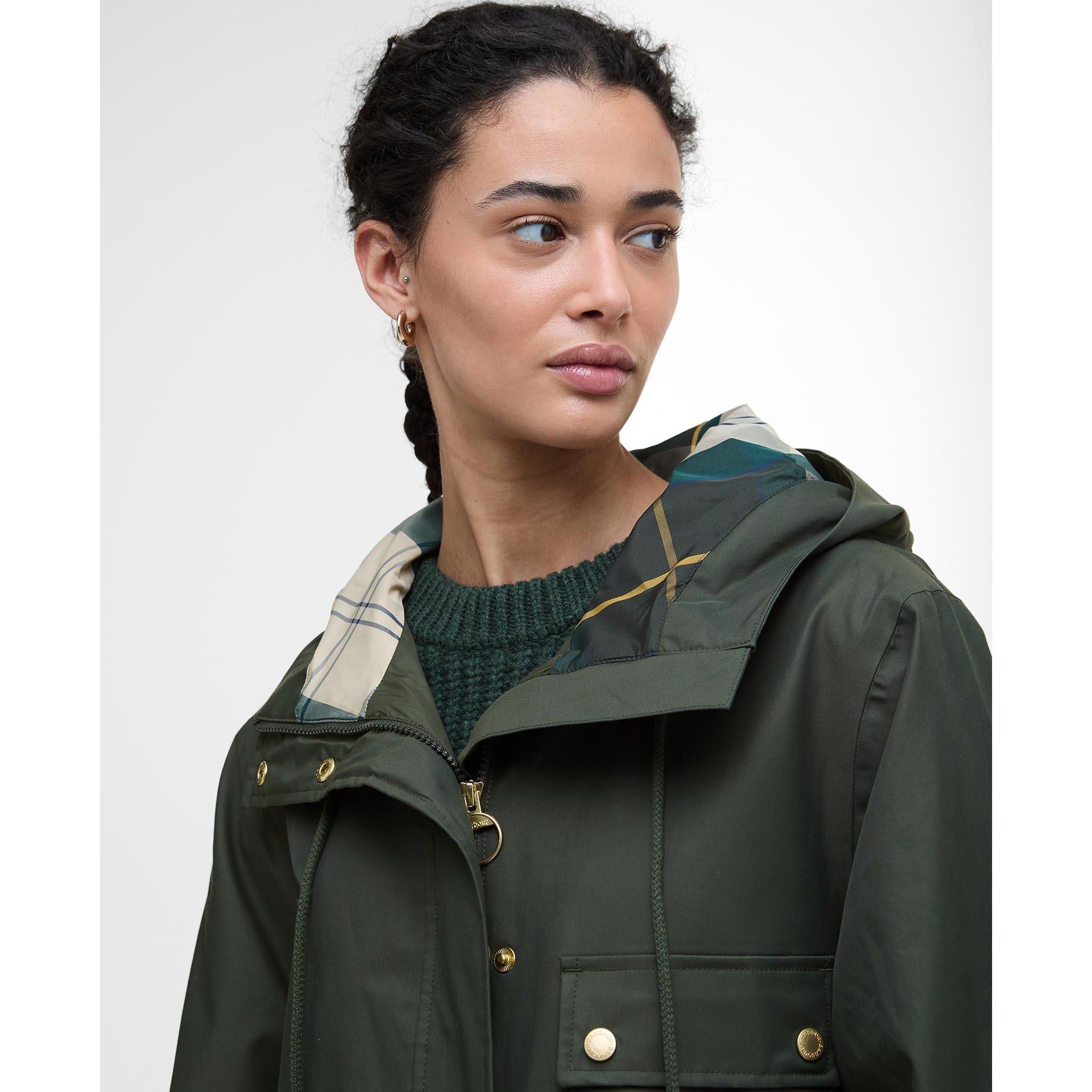 Dusky Khaki - Barbour - Women's Arla Waterproof Hooded Long Sleeve Rain Anorak - 5
