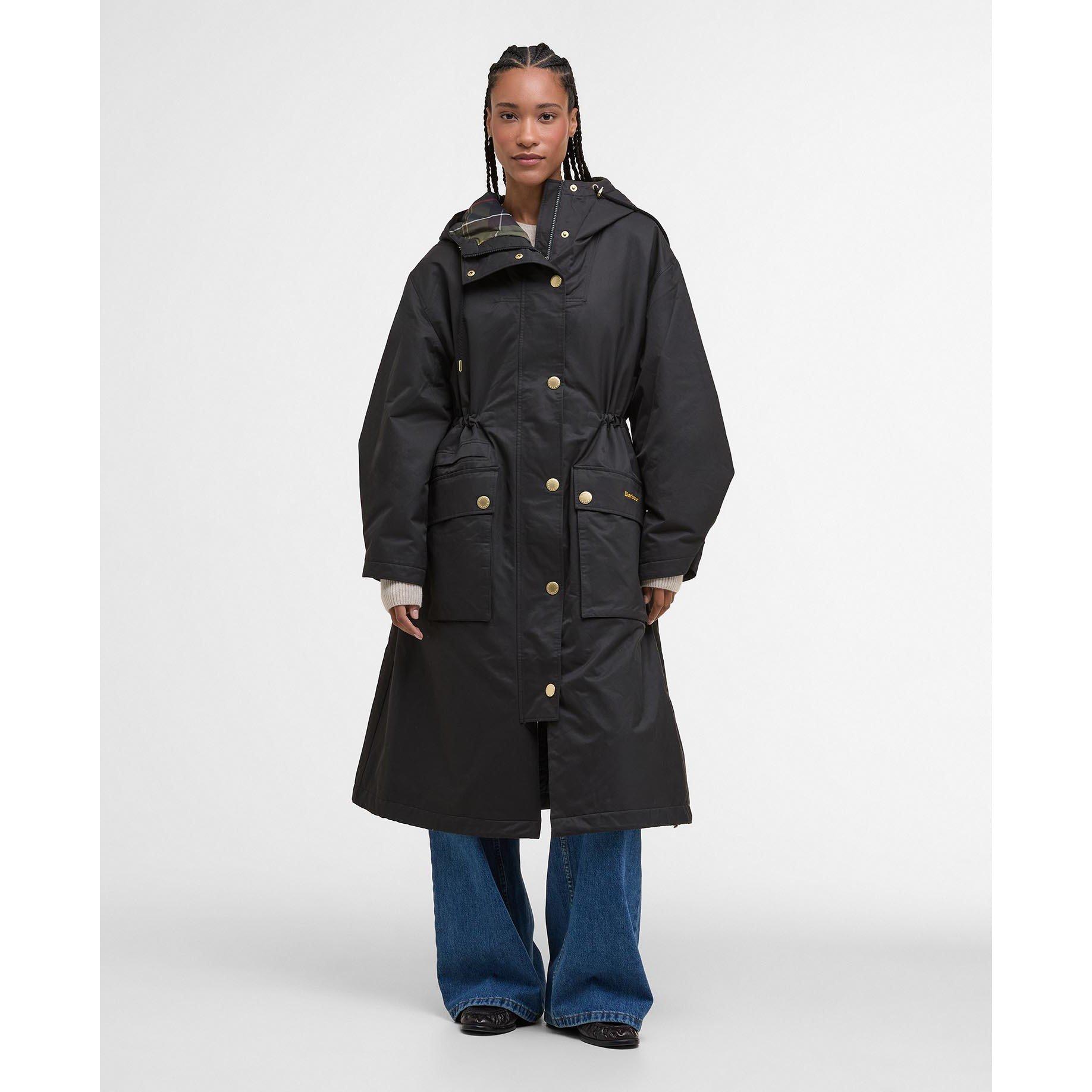 Black/Classic - Barbour - Women's Dena Showerproof Hooded Long Sleeve Full Zip Rain Anorak - 2