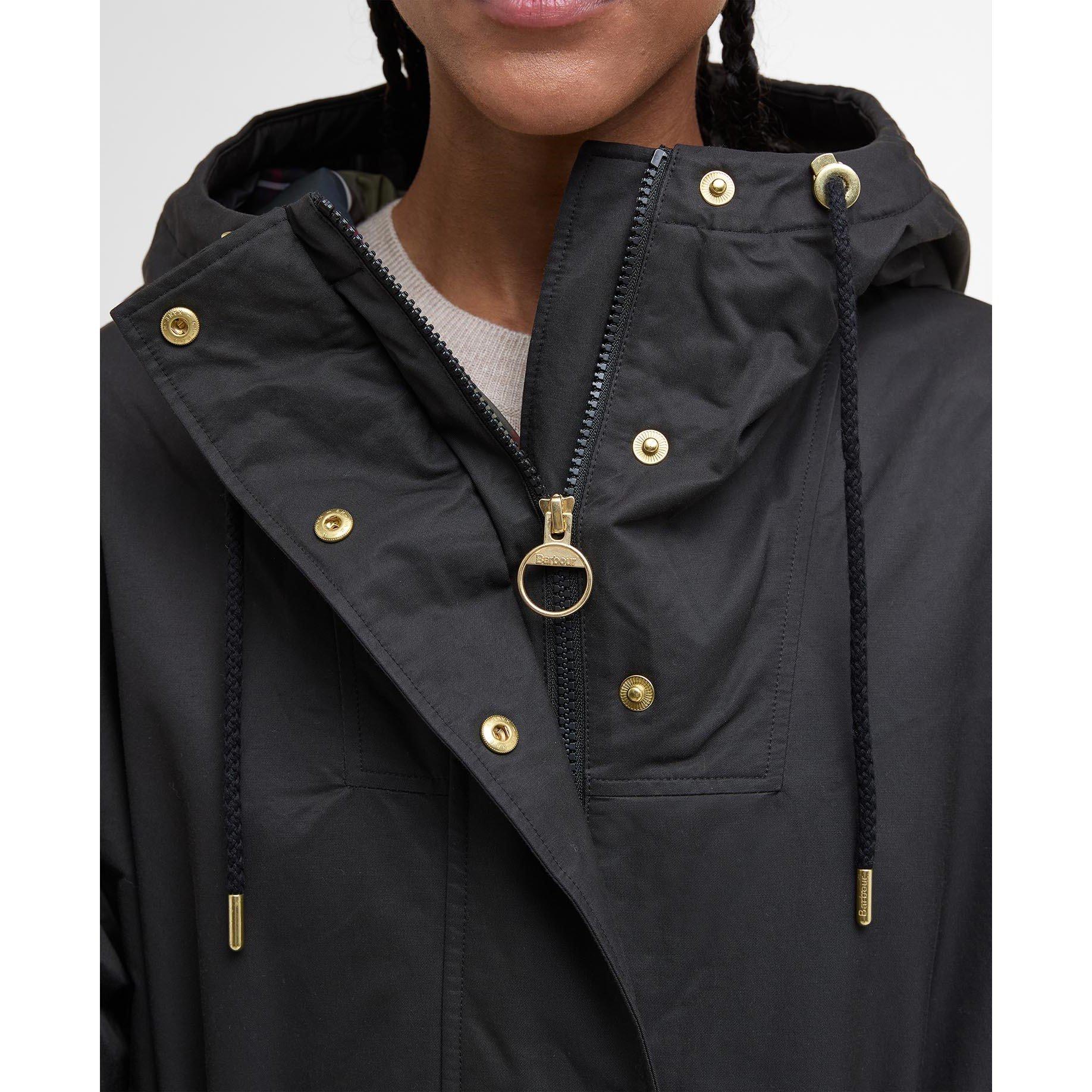 Black/Classic - Barbour - Women's Dena Showerproof Hooded Long Sleeve Full Zip Rain Anorak - 5