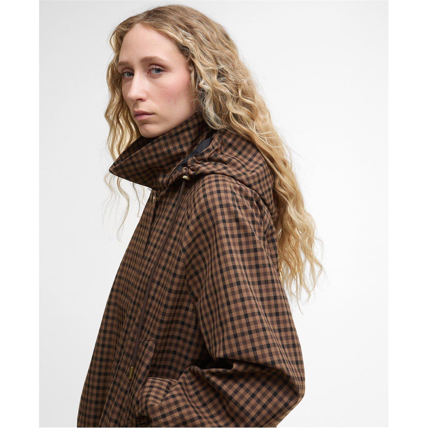 Vicuna Gingham - Barbour - Womens Audrey Showerproof Hooded Long Sleeve Rain Anorak - 4