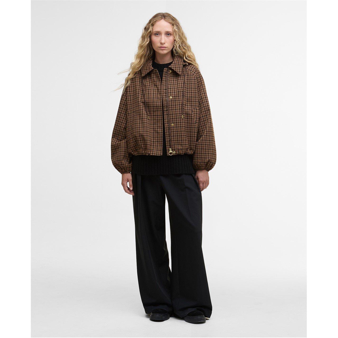 Vicuna Gingham - Barbour - Womens Audrey Showerproof Hooded Long Sleeve Rain Anorak - 6