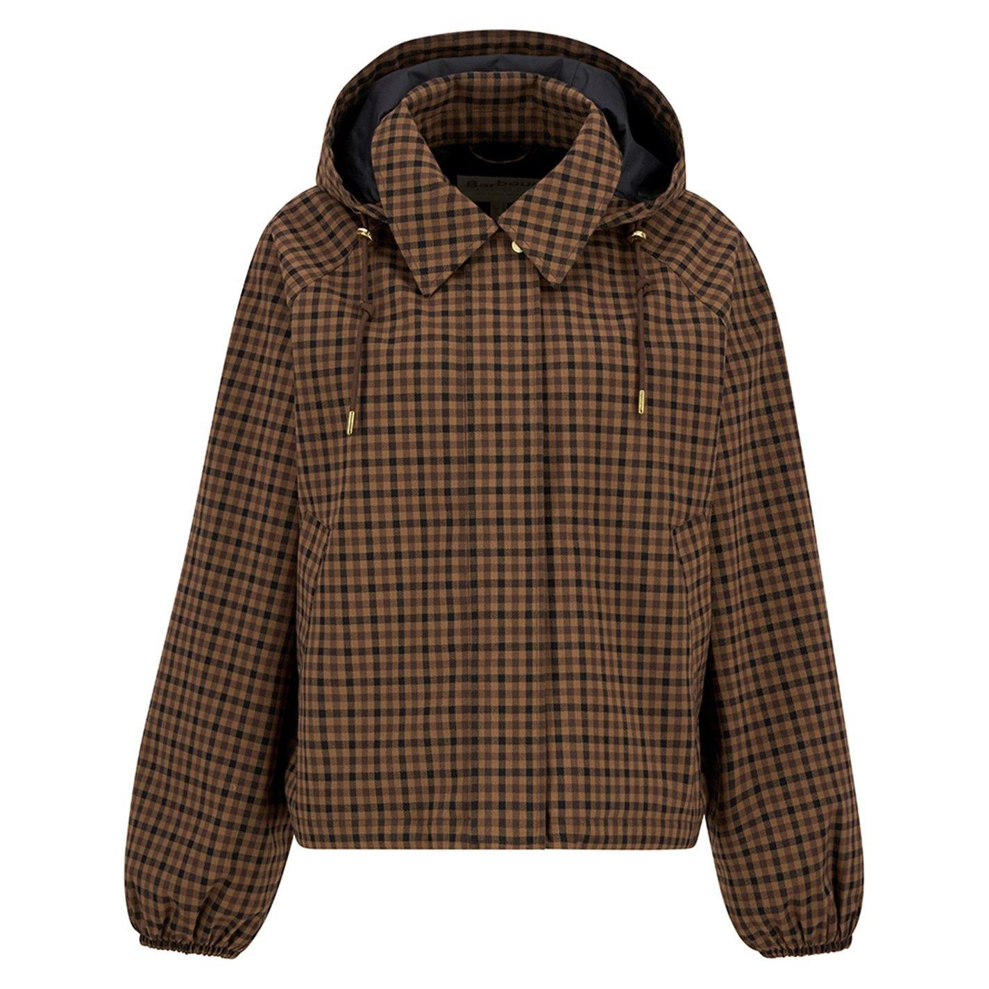 Vicuna Gingham - Barbour - Womens Audrey Showerproof Hooded Long Sleeve Rain Anorak - 8