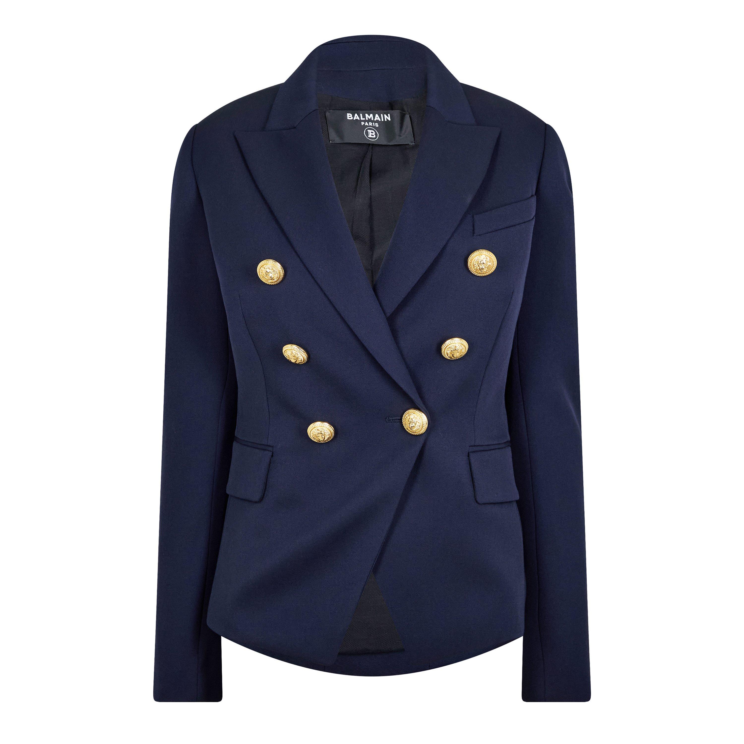 Marine 6UC - Balmain - Women's Double Breasted Wool Long Sleeve Gold-Tone Button Blazer - 7
