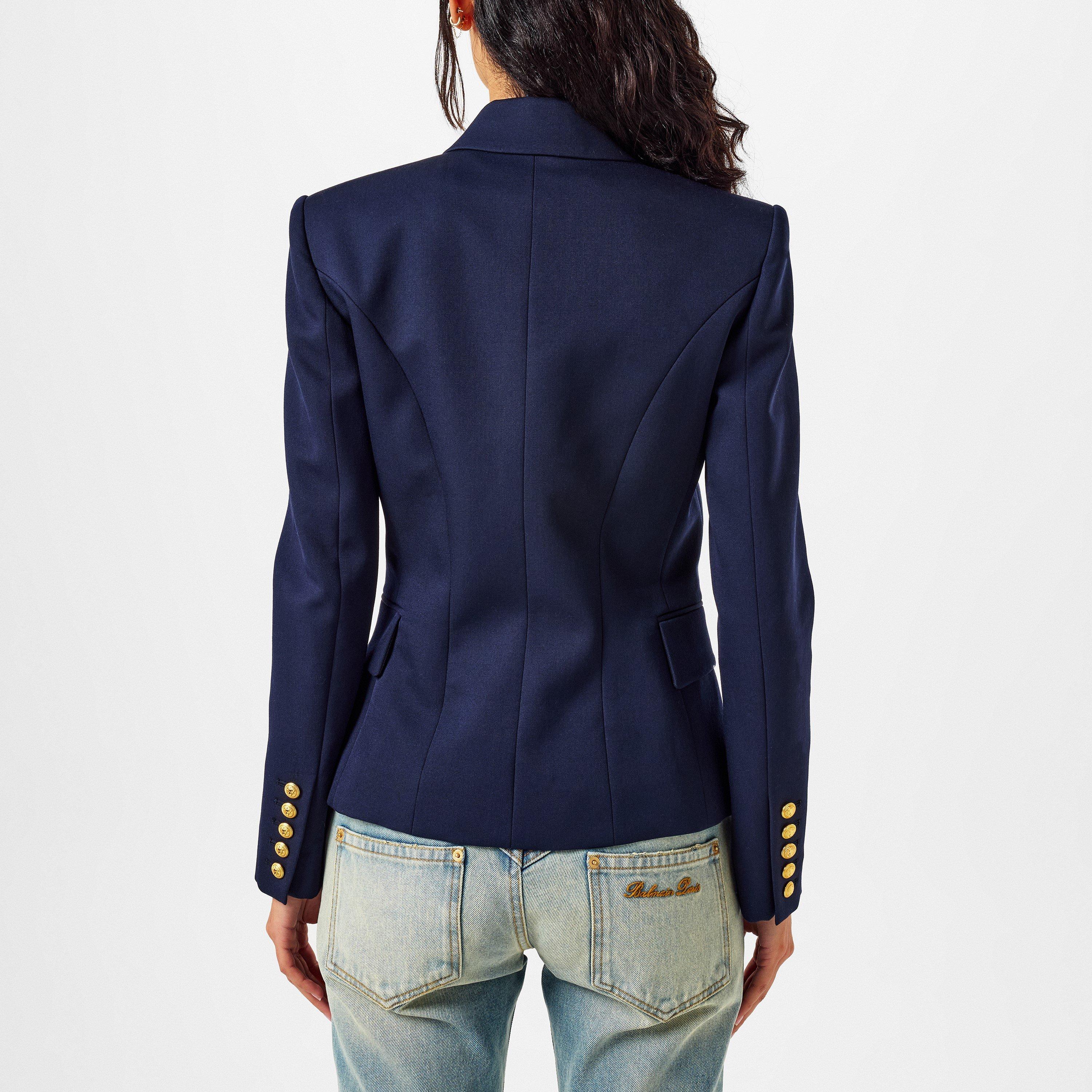 Marine 6UC - Balmain - Women's Double Breasted Wool Long Sleeve Gold-Tone Button Blazer - 4