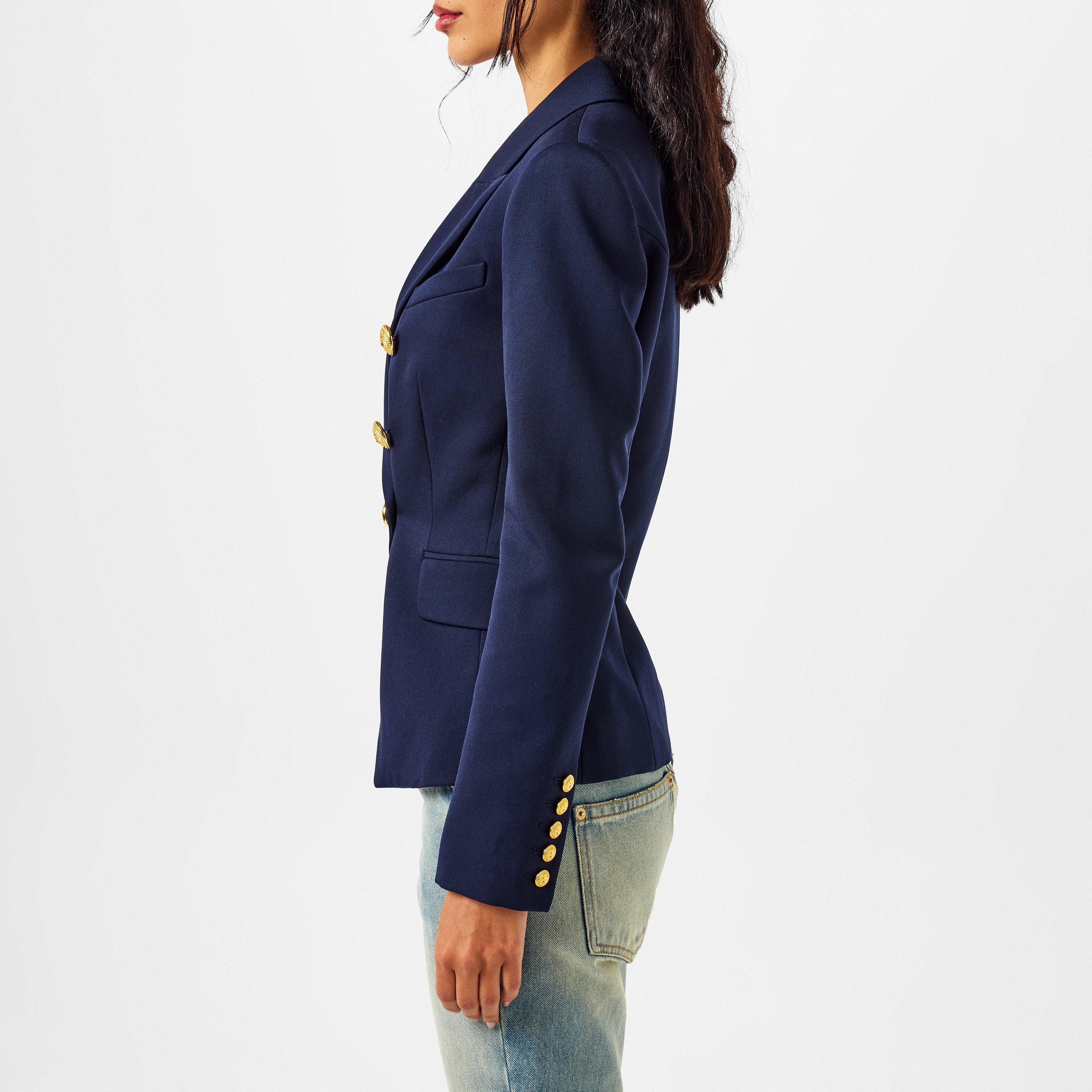 Marine 6UC - Balmain - Women's Double Breasted Wool Long Sleeve Gold-Tone Button Blazer - 5