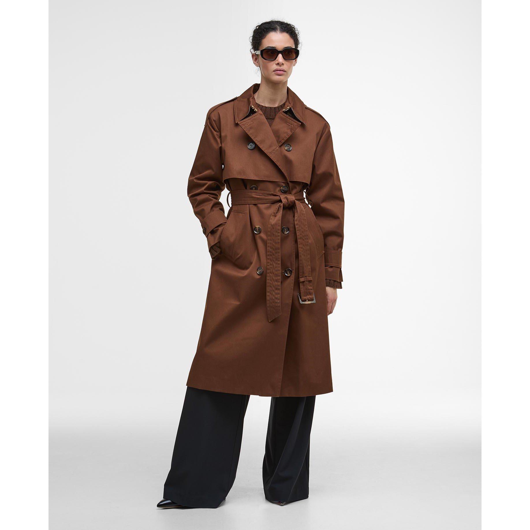 Vicuna/Tartan - Barbour - Women's Aoife Showerproof Double-Breasted Long Sleeve Rain Anorak - 8