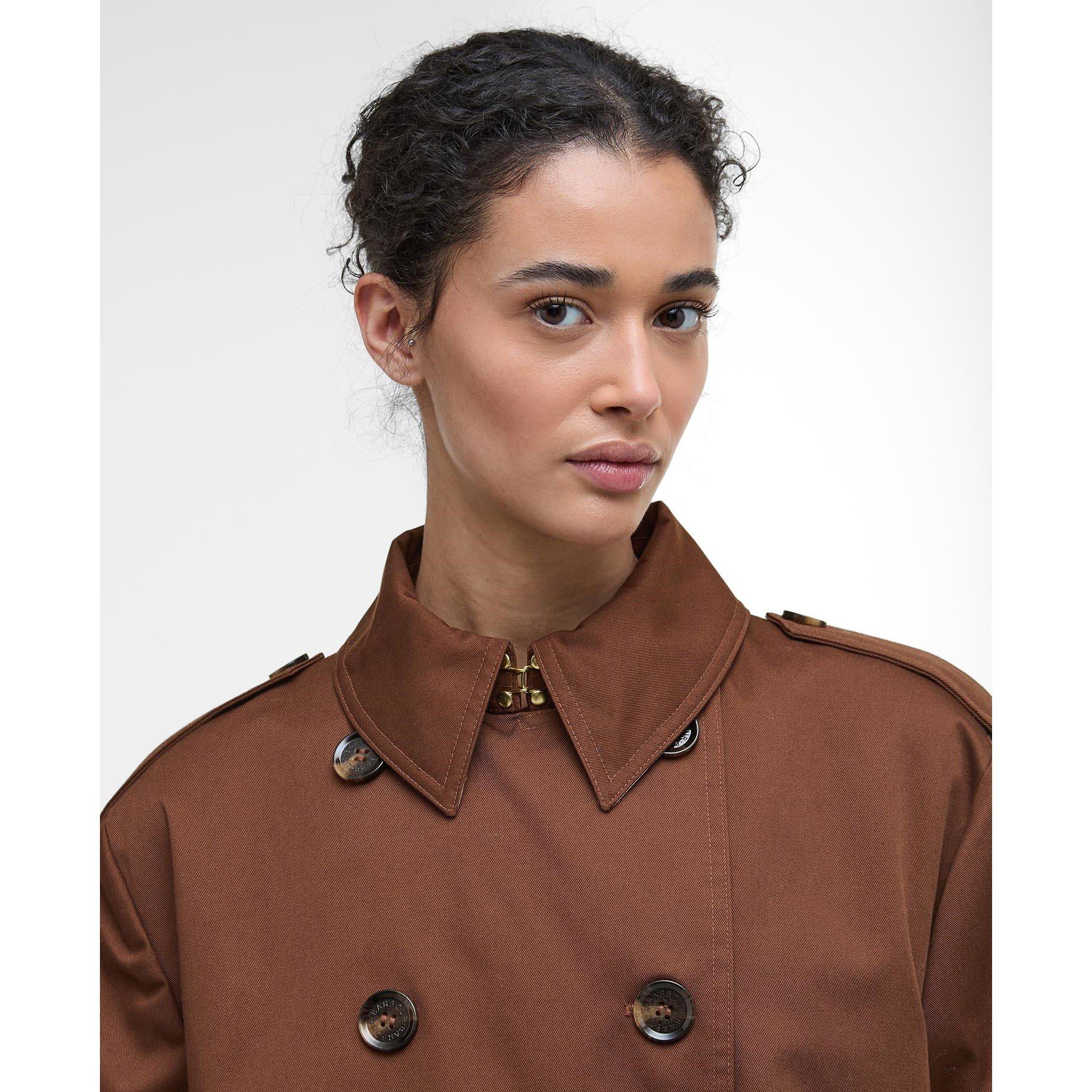 Vicuna/Tartan - Barbour - Women's Aoife Showerproof Double-Breasted Long Sleeve Rain Anorak - 4
