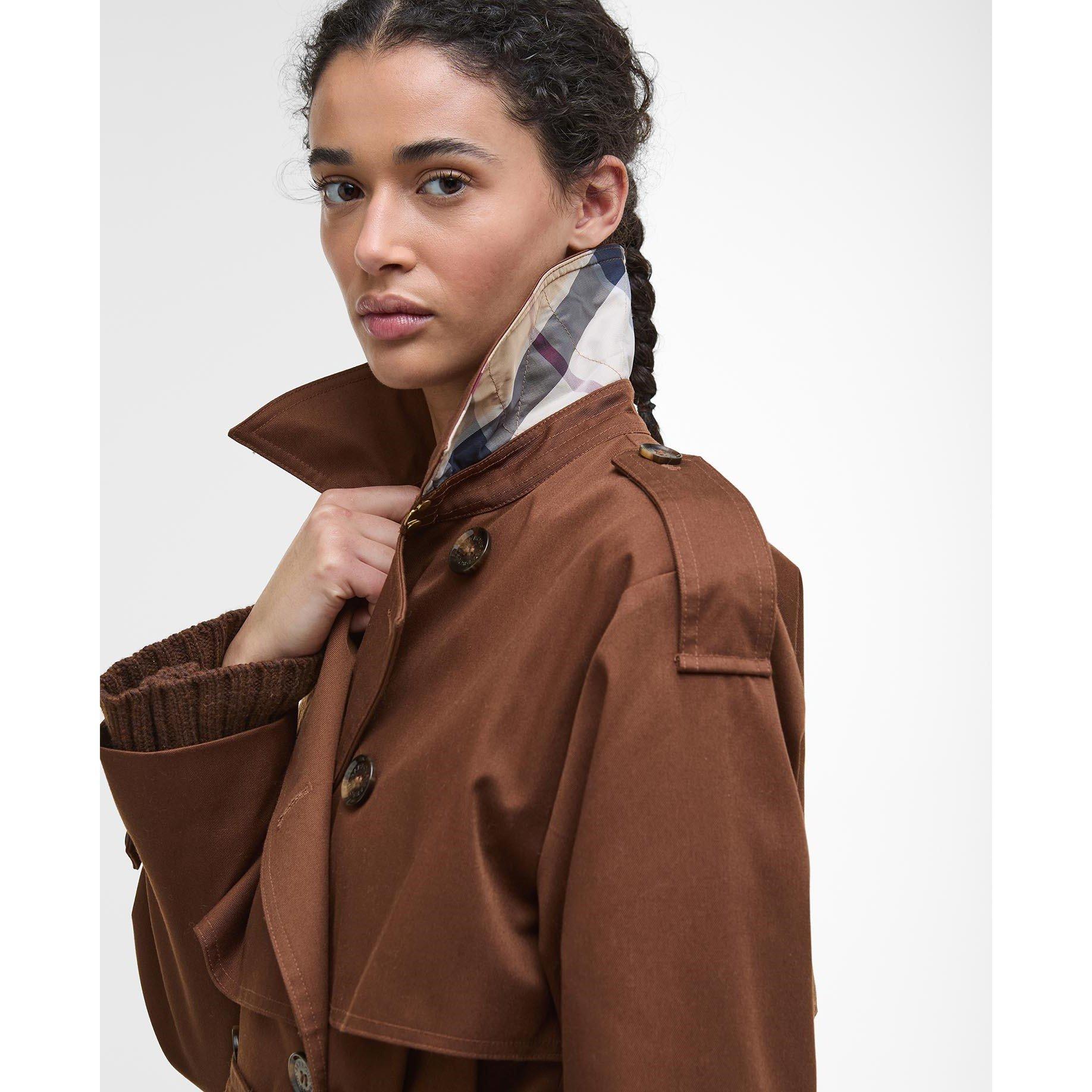 Vicuna/Tartan - Barbour - Women's Aoife Showerproof Double-Breasted Long Sleeve Rain Anorak - 5