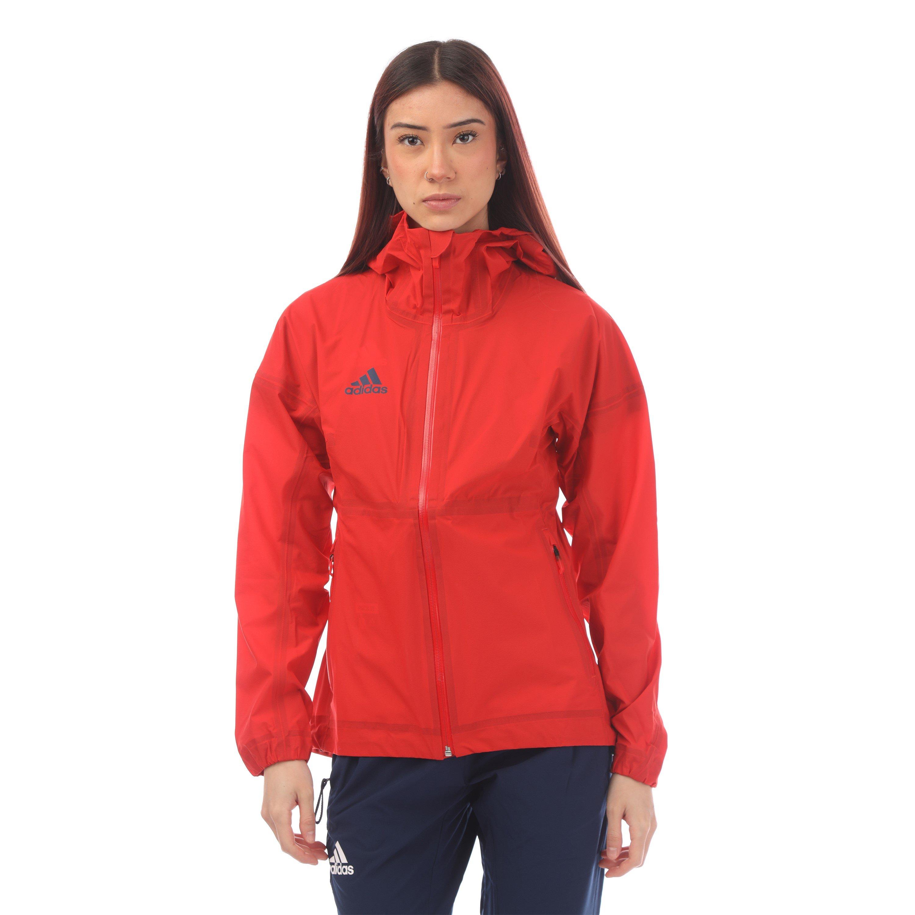Adidas Women's Water-Resistant Lightweight Rain Anorak - Red - 6 (XXS)