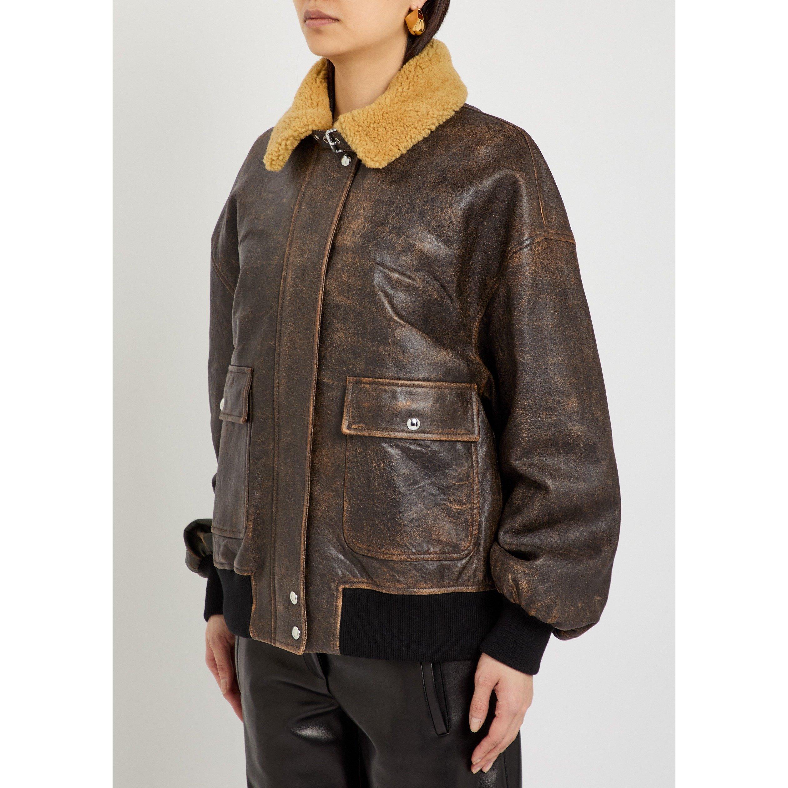 DARK BROWN - Khaite - Women's Sandor Leather Shearling Jacket - 2