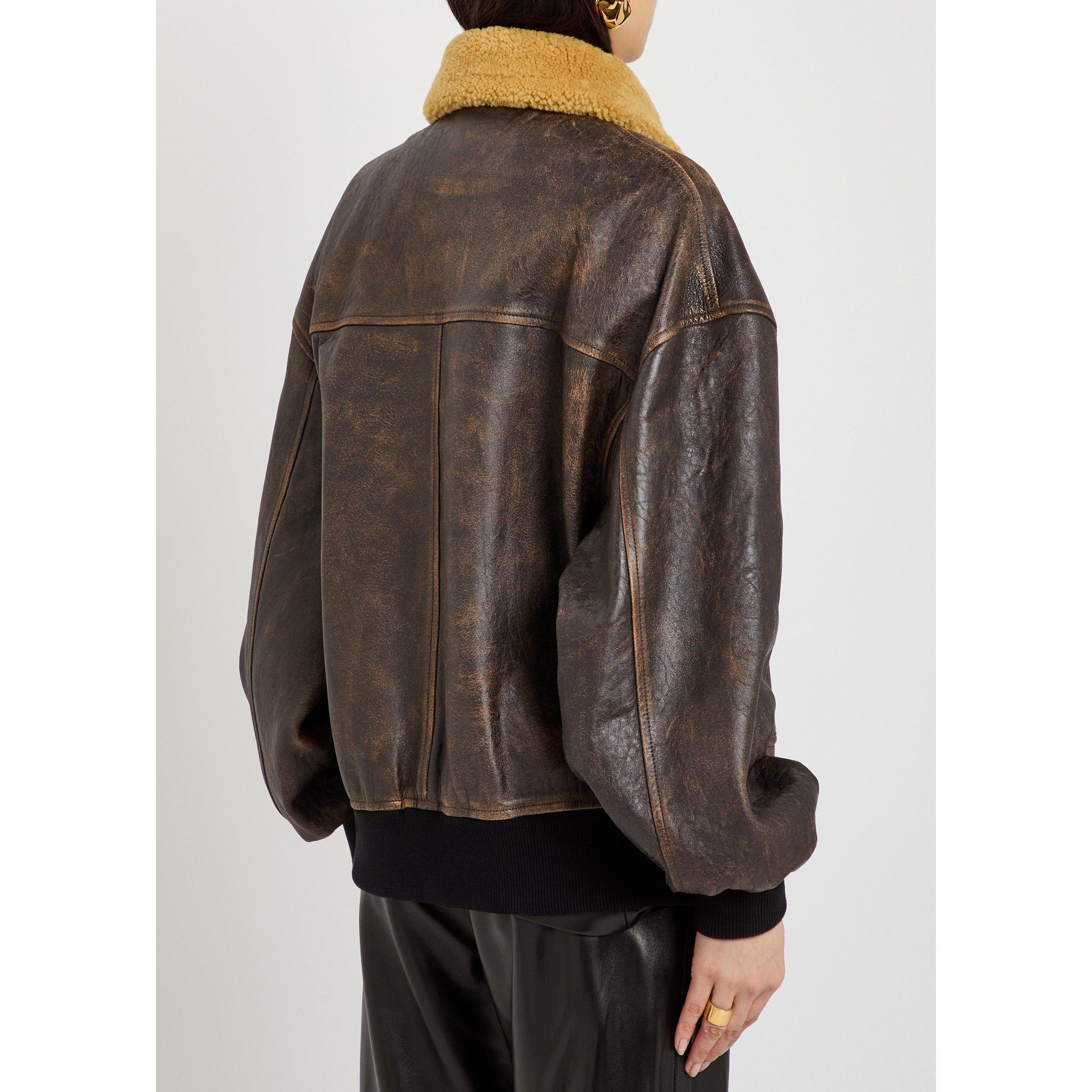 DARK BROWN - Khaite - Women's Sandor Leather Shearling Jacket - 3