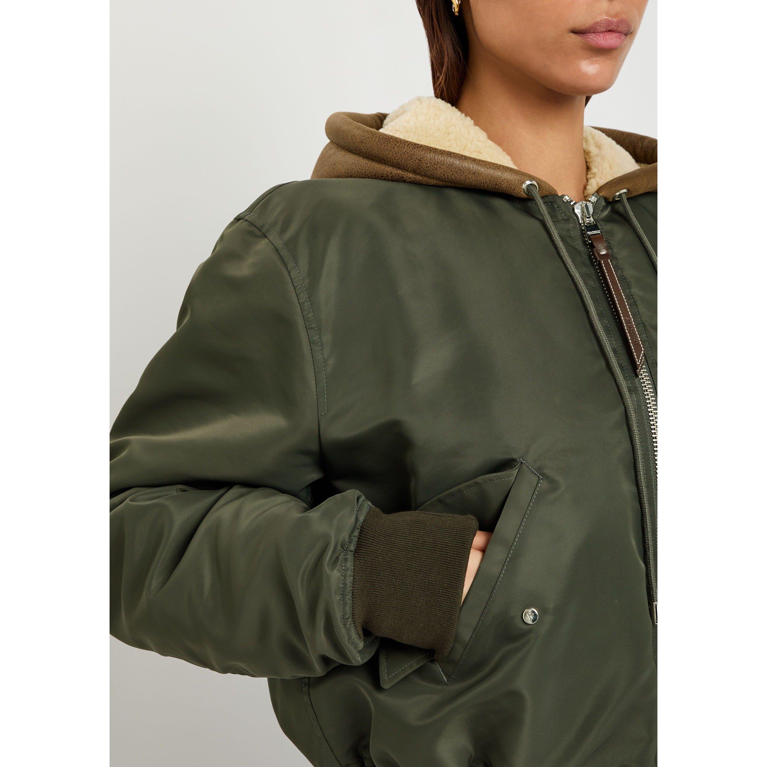 KHAKI - JW Anderson - Women's Hooded Shearling Oversized-Fit Bomber Jacket - 4