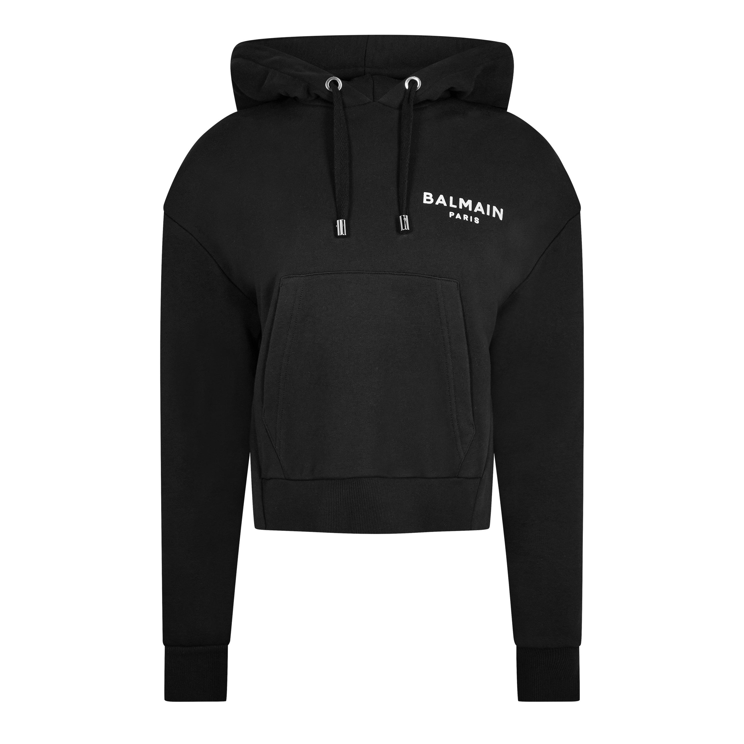 Balmain Women's Logo Cotton Drawstring Hoodie - Noir/Blanc EAB - Medium
