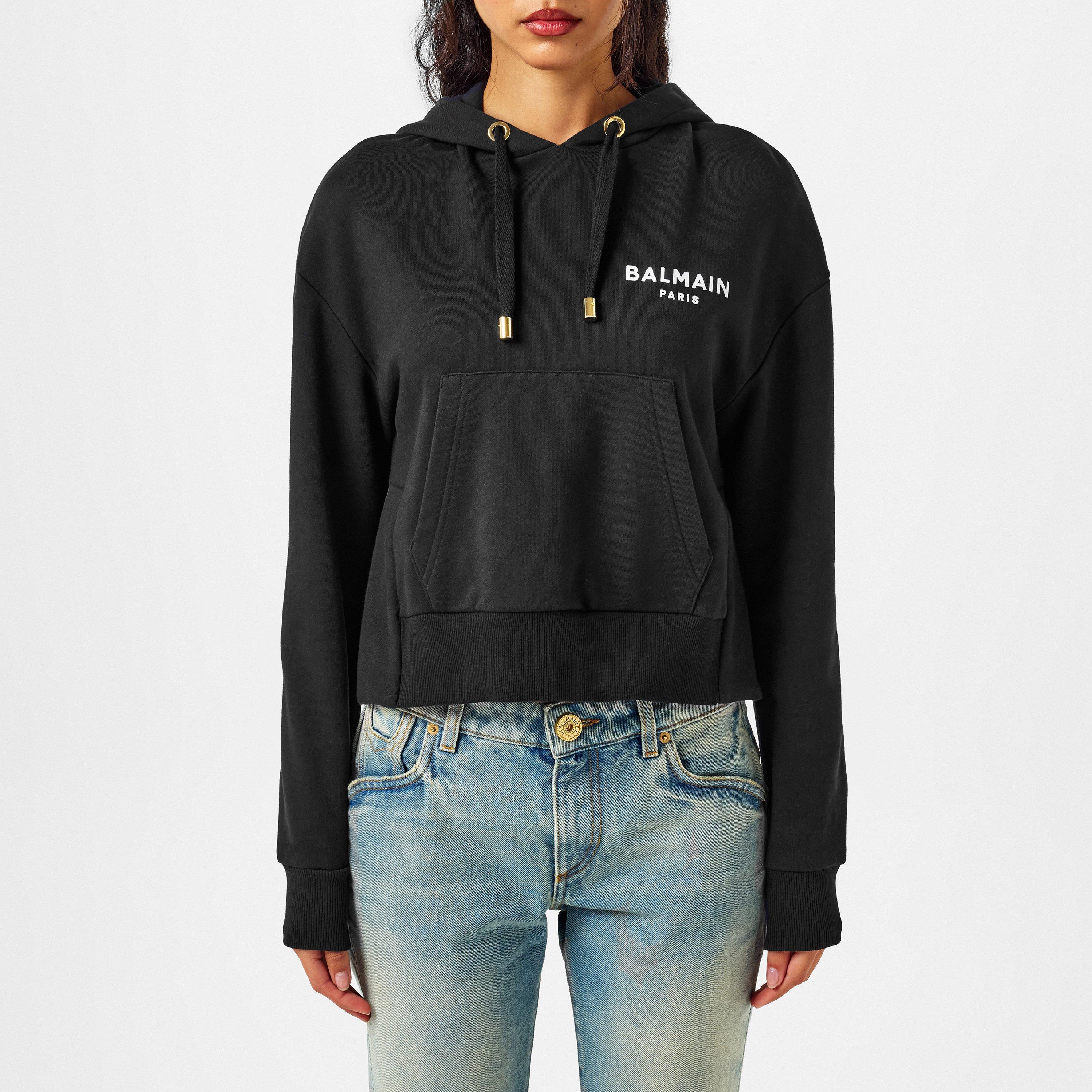 Noir/Blanc EAB - Balmain - Women's Logo Cotton Drawstring Hoodie - 3