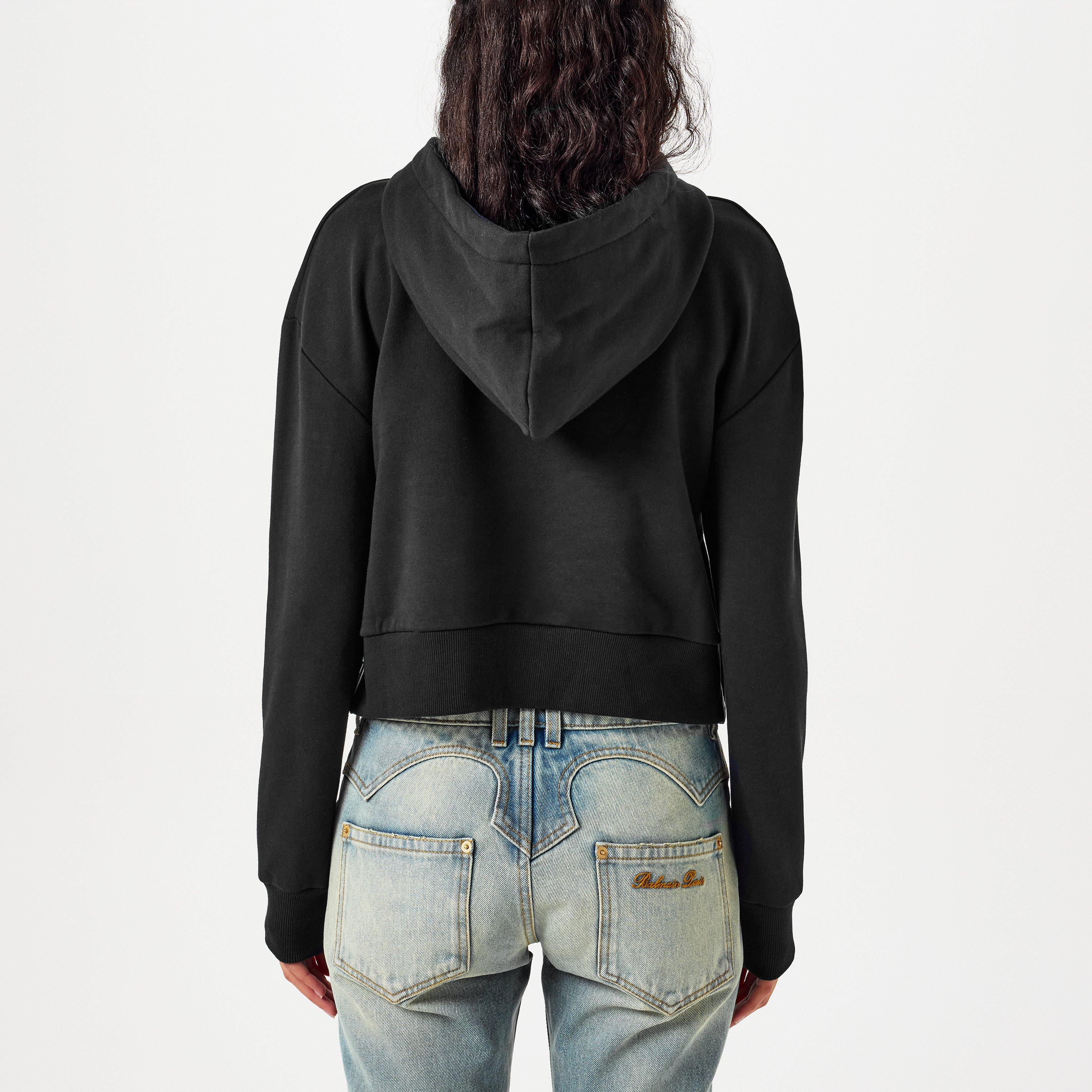 Noir/Blanc EAB - Balmain - Women's Logo Cotton Drawstring Hoodie - 4