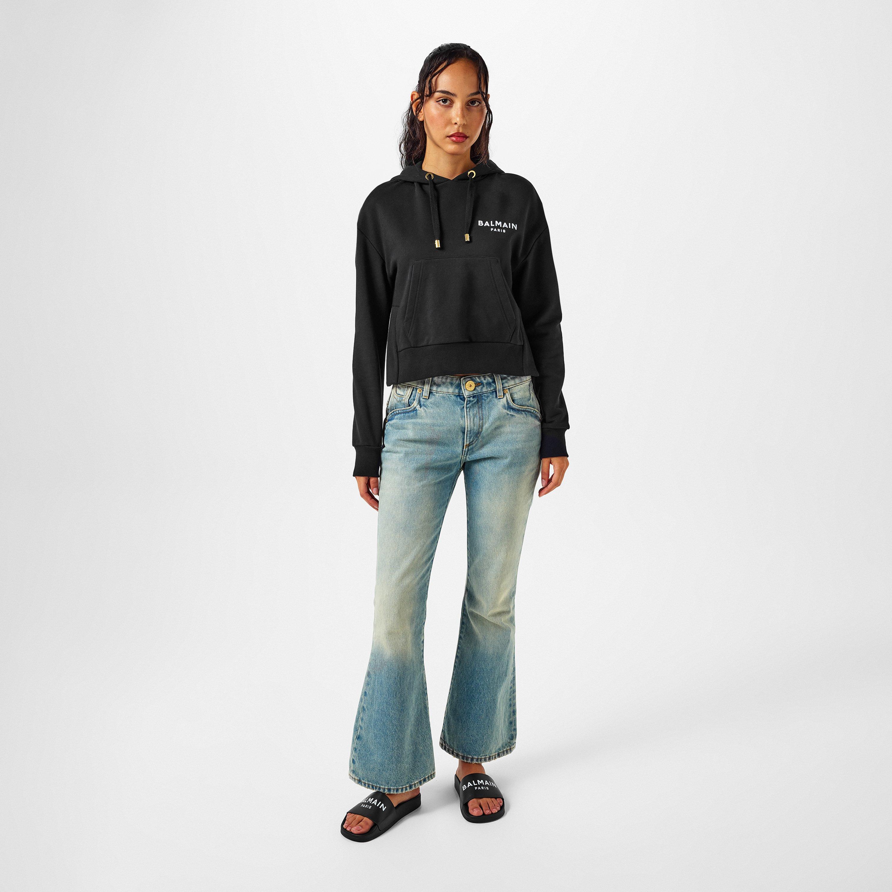 Noir/Blanc EAB - Balmain - Women's Logo Cotton Drawstring Hoodie - 6