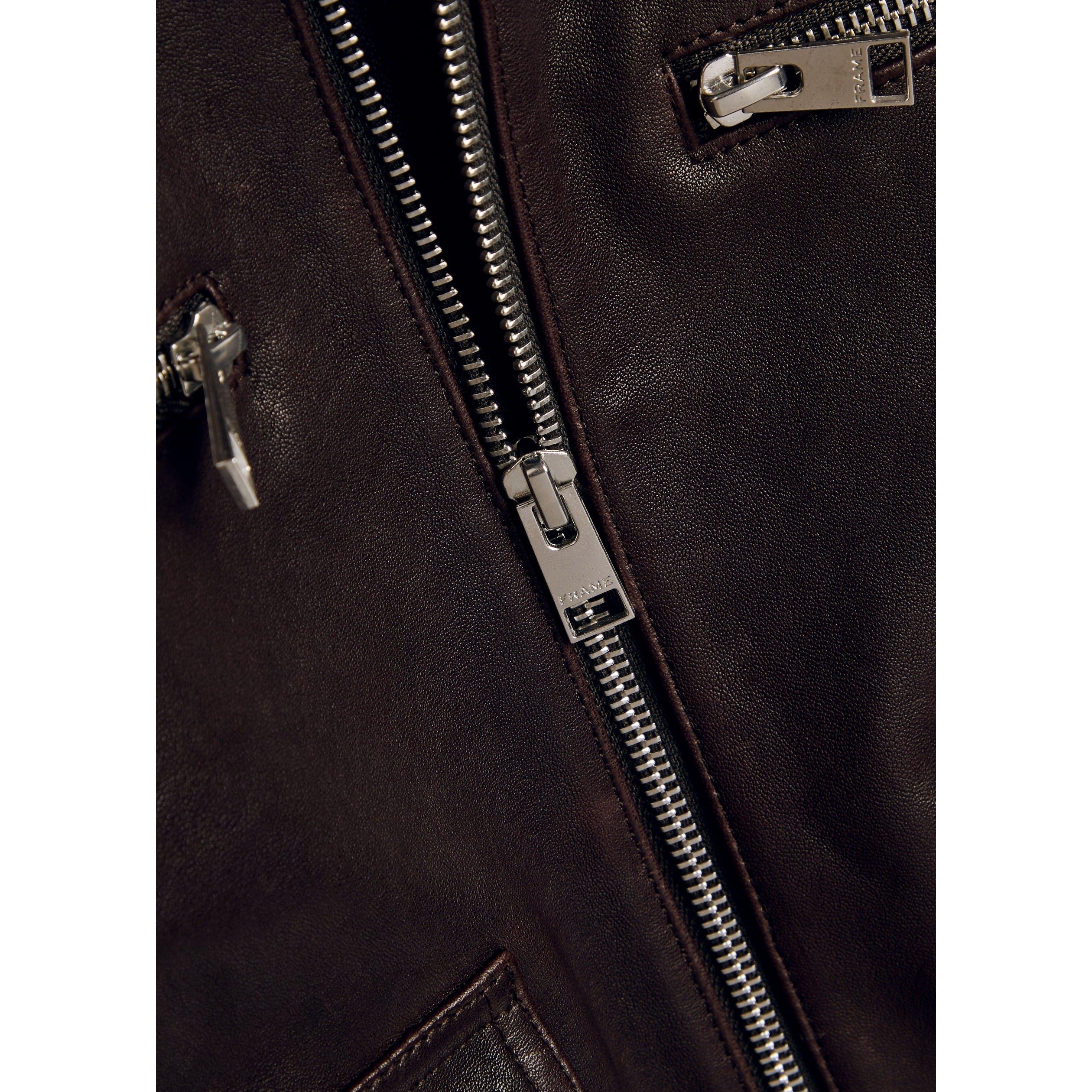 DARK BROWN - Frame Denim - Women's The Aviator Leather Slim-Fit Jacket - 4
