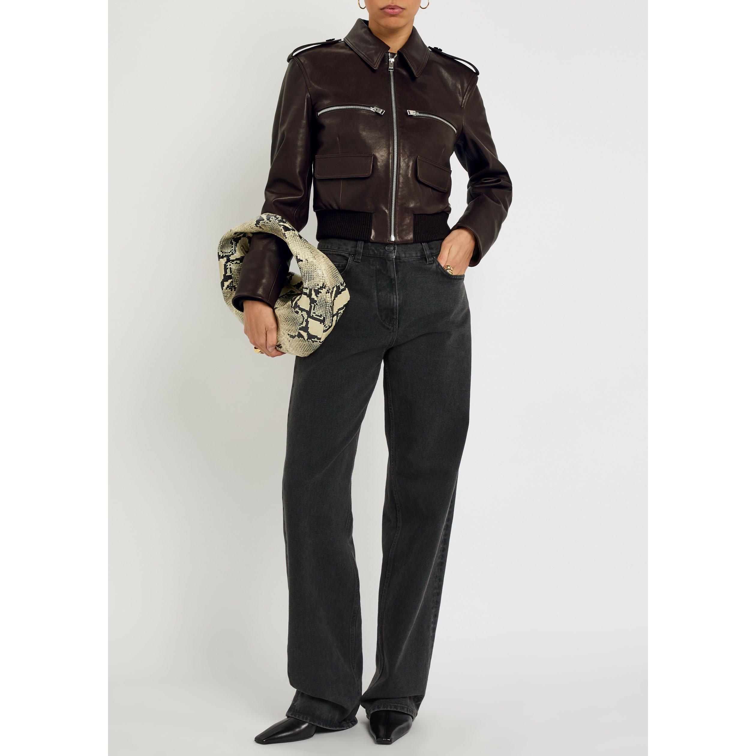 DARK BROWN - Frame Denim - Women's The Aviator Leather Slim-Fit Jacket - 5