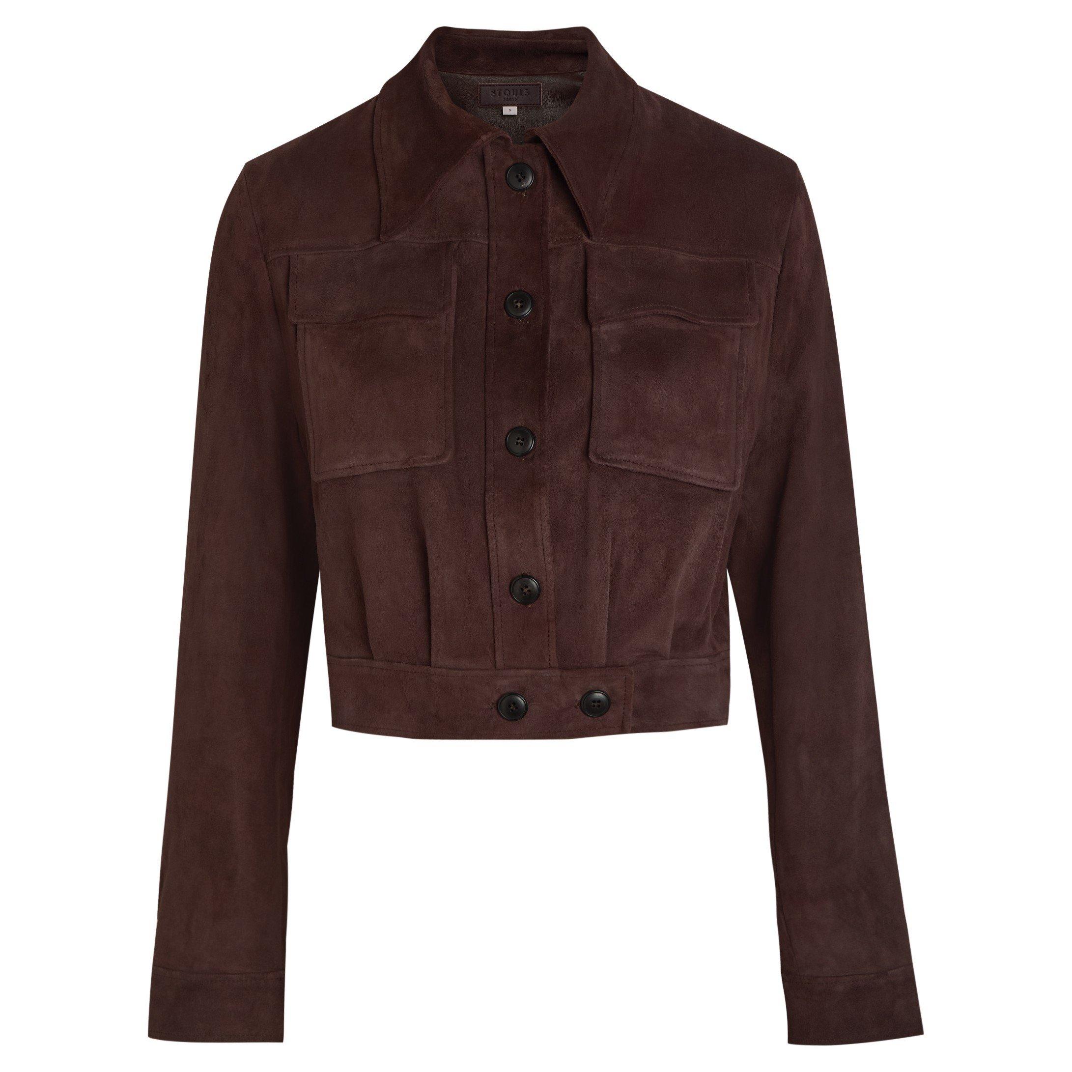 BLACK - Stouls - Women's Leoncino Suede Cropped Slim-Fit Leather Jacket - 1