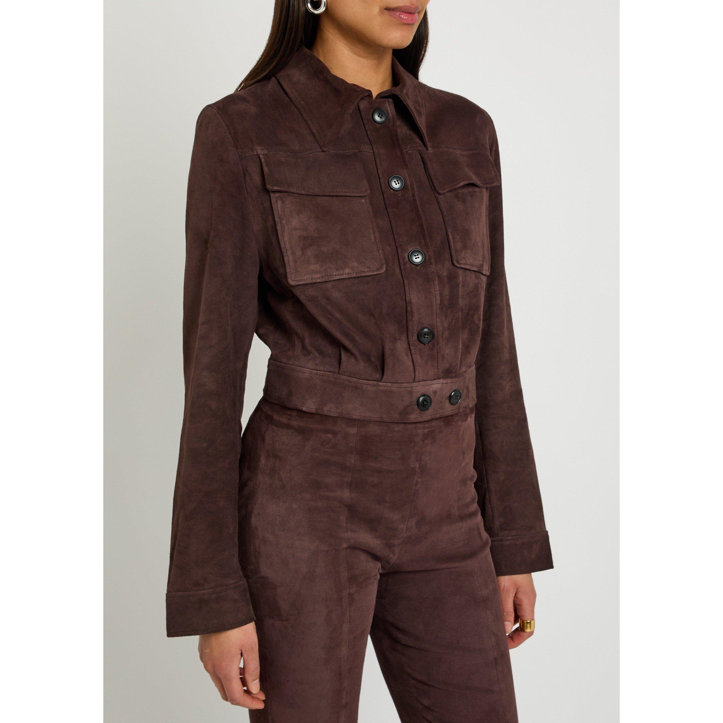 BLACK - Stouls - Women's Leoncino Suede Cropped Slim-Fit Leather Jacket - 2