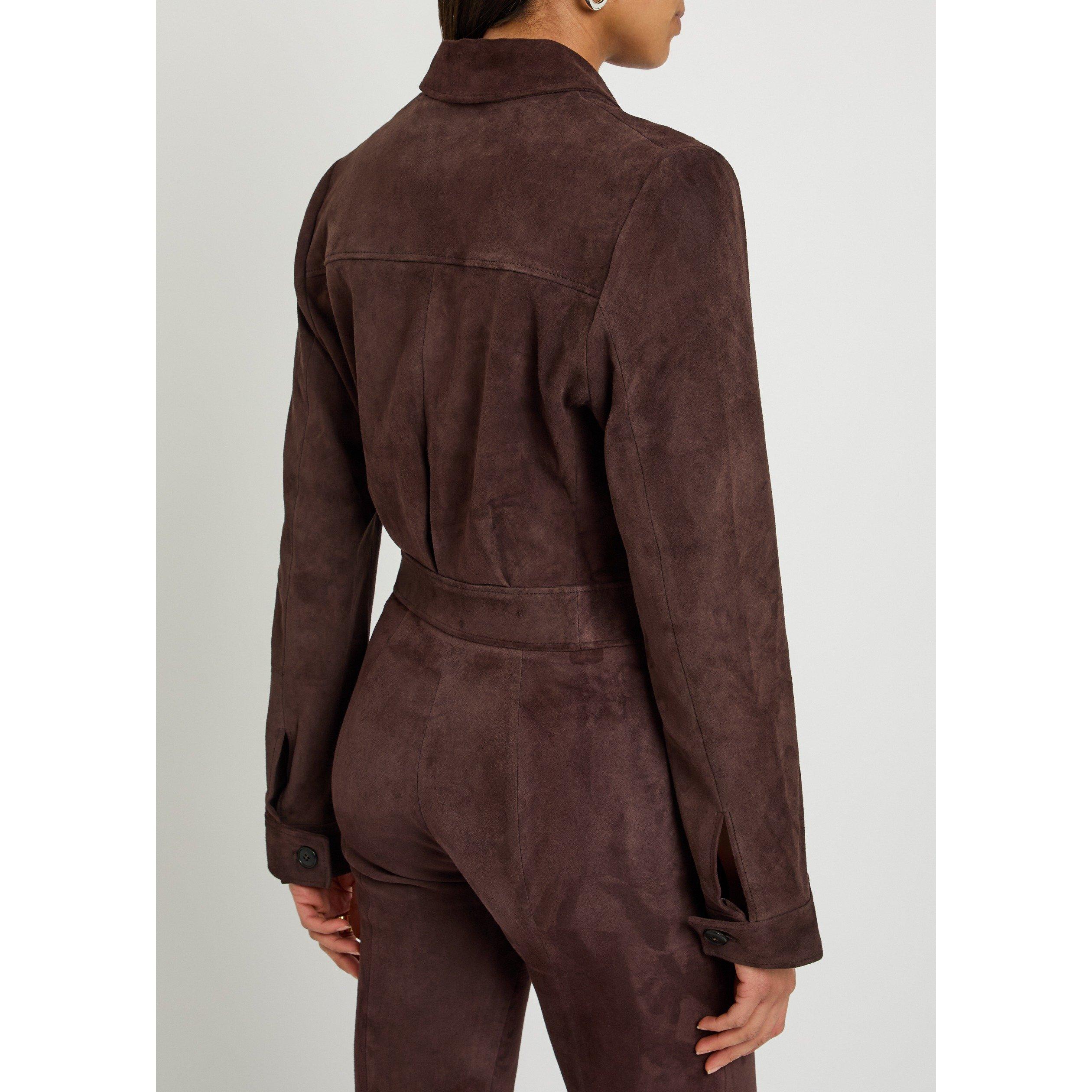 BLACK - Stouls - Women's Leoncino Suede Cropped Slim-Fit Leather Jacket - 3