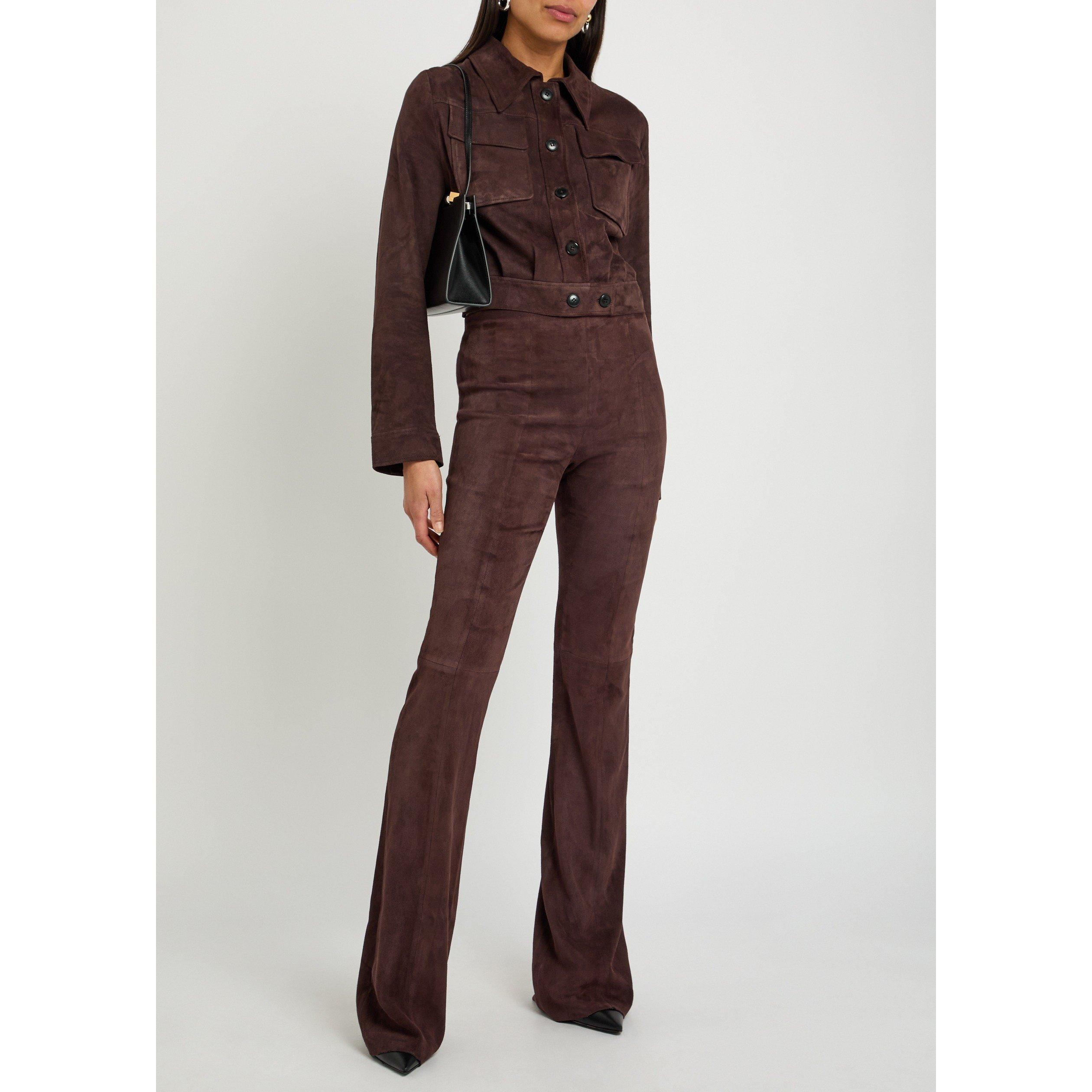 BLACK - Stouls - Women's Leoncino Suede Cropped Slim-Fit Leather Jacket - 5
