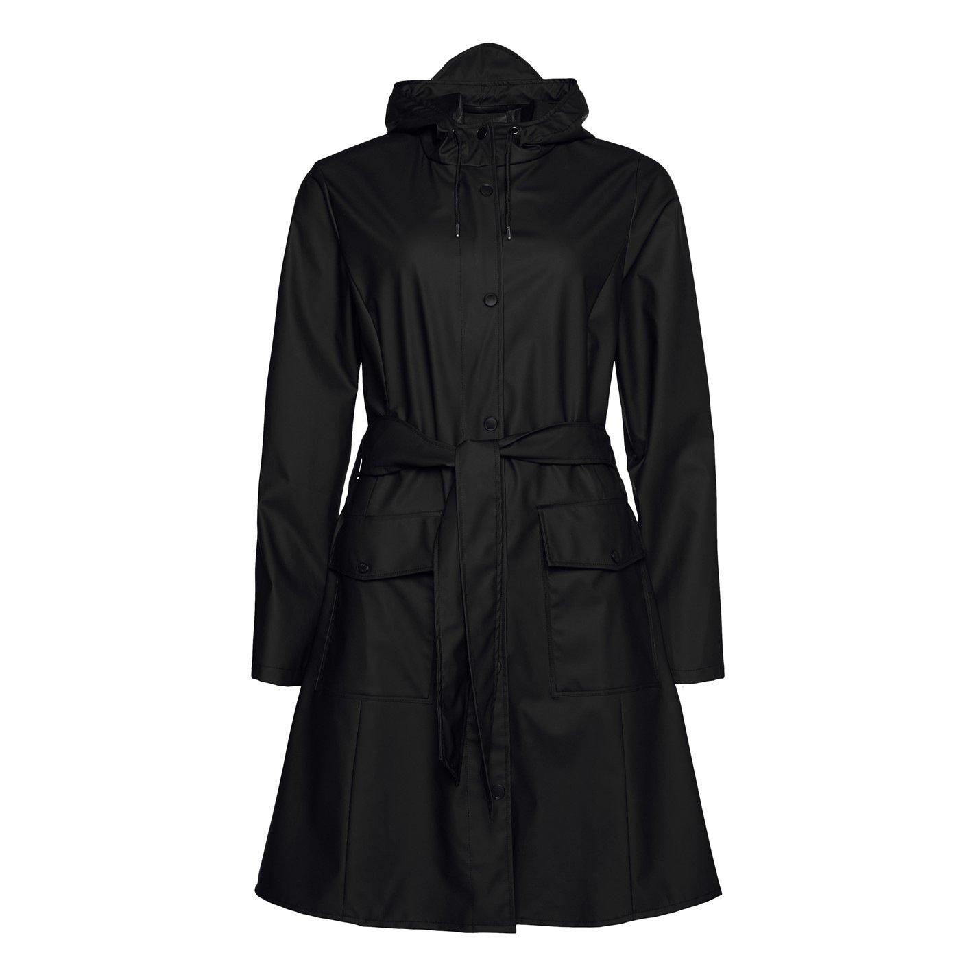 Rains Womens Curve Long Raincoat - Black 01 - Large