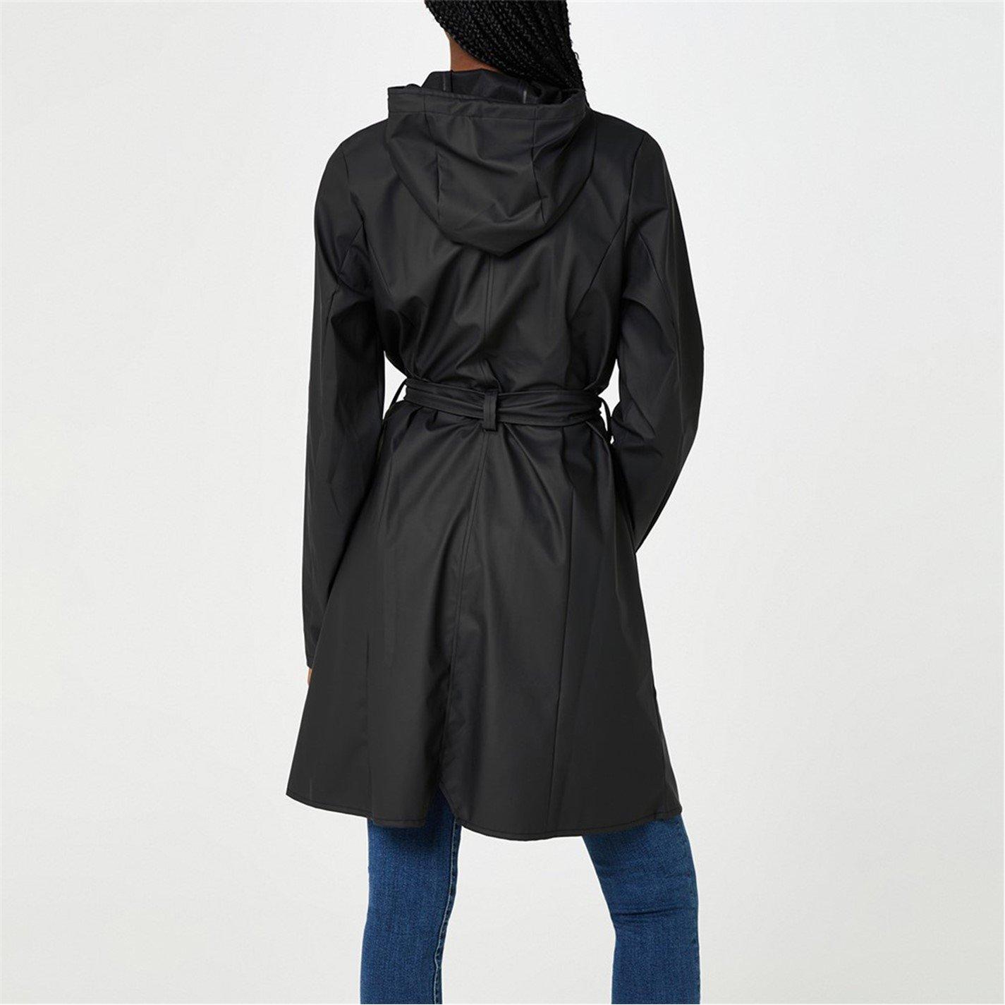 Black 01 - Rains - Belted Waterproof Long Sleeve Rain Anorak - 5