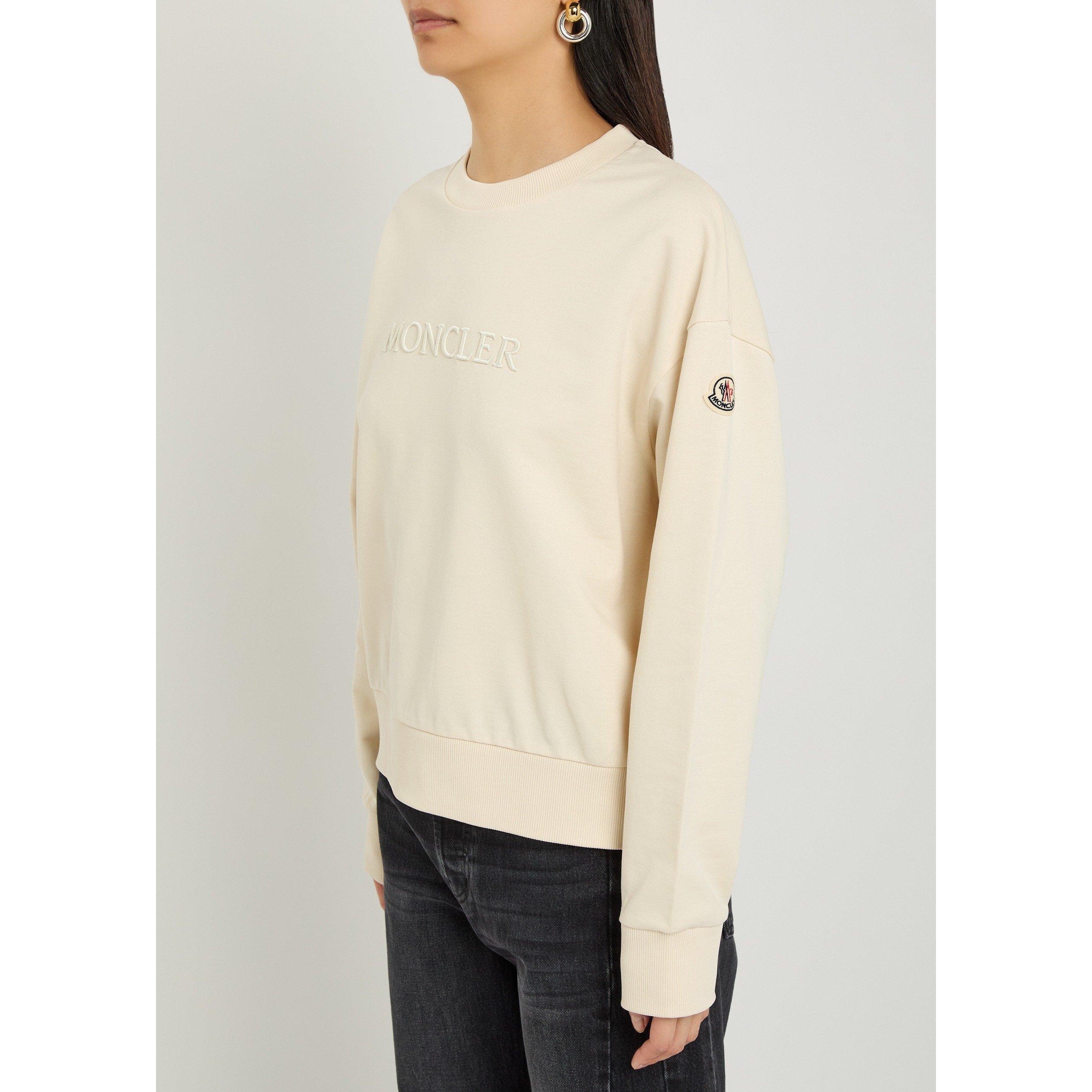 CREAM - Moncler - Women's Embroidered Logo Cotton Crew-Neck Sweatshirt - 2