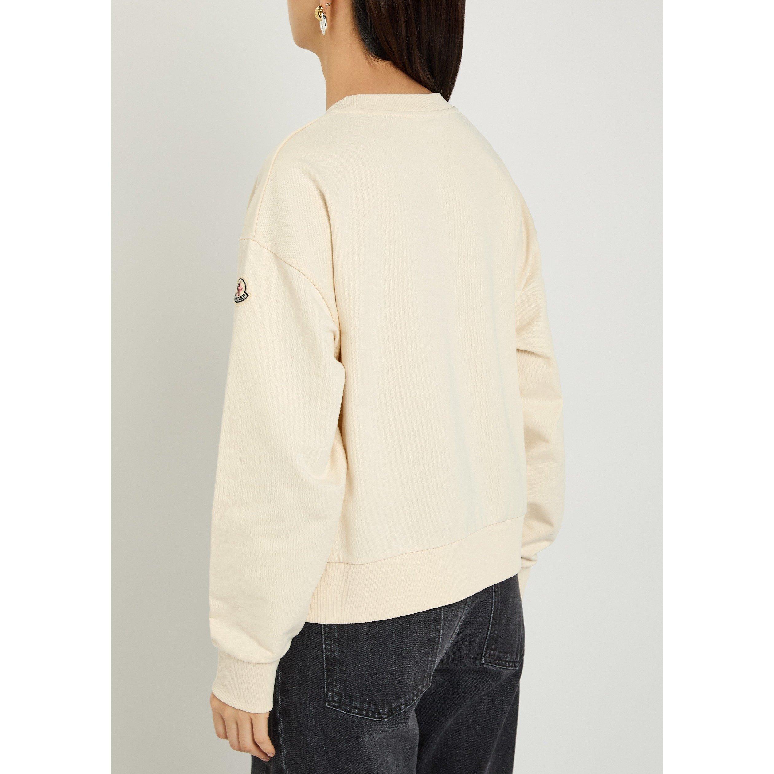 CREAM - Moncler - Women's Embroidered Logo Cotton Crew-Neck Sweatshirt - 3