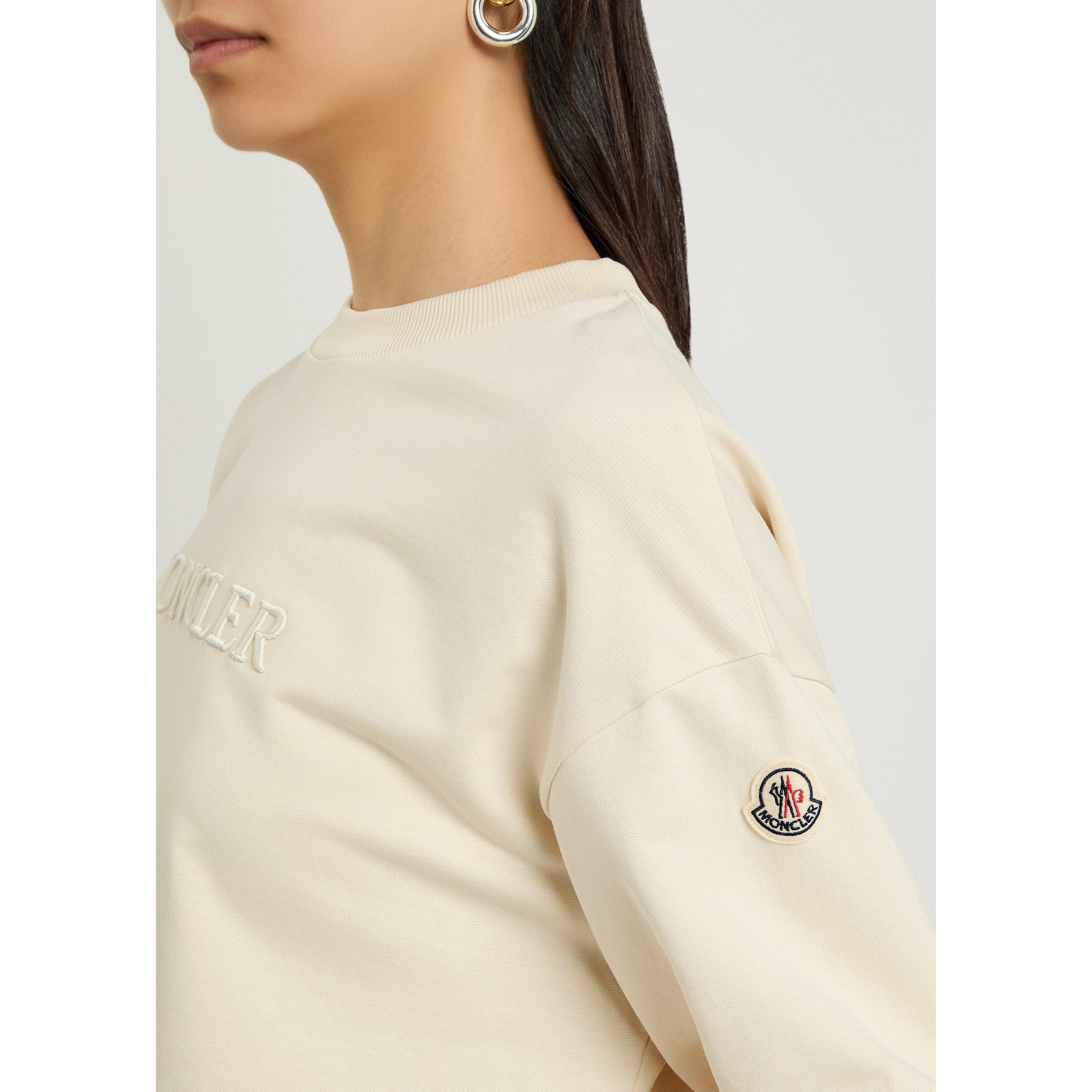 CREAM - Moncler - Women's Embroidered Logo Cotton Crew-Neck Sweatshirt - 4