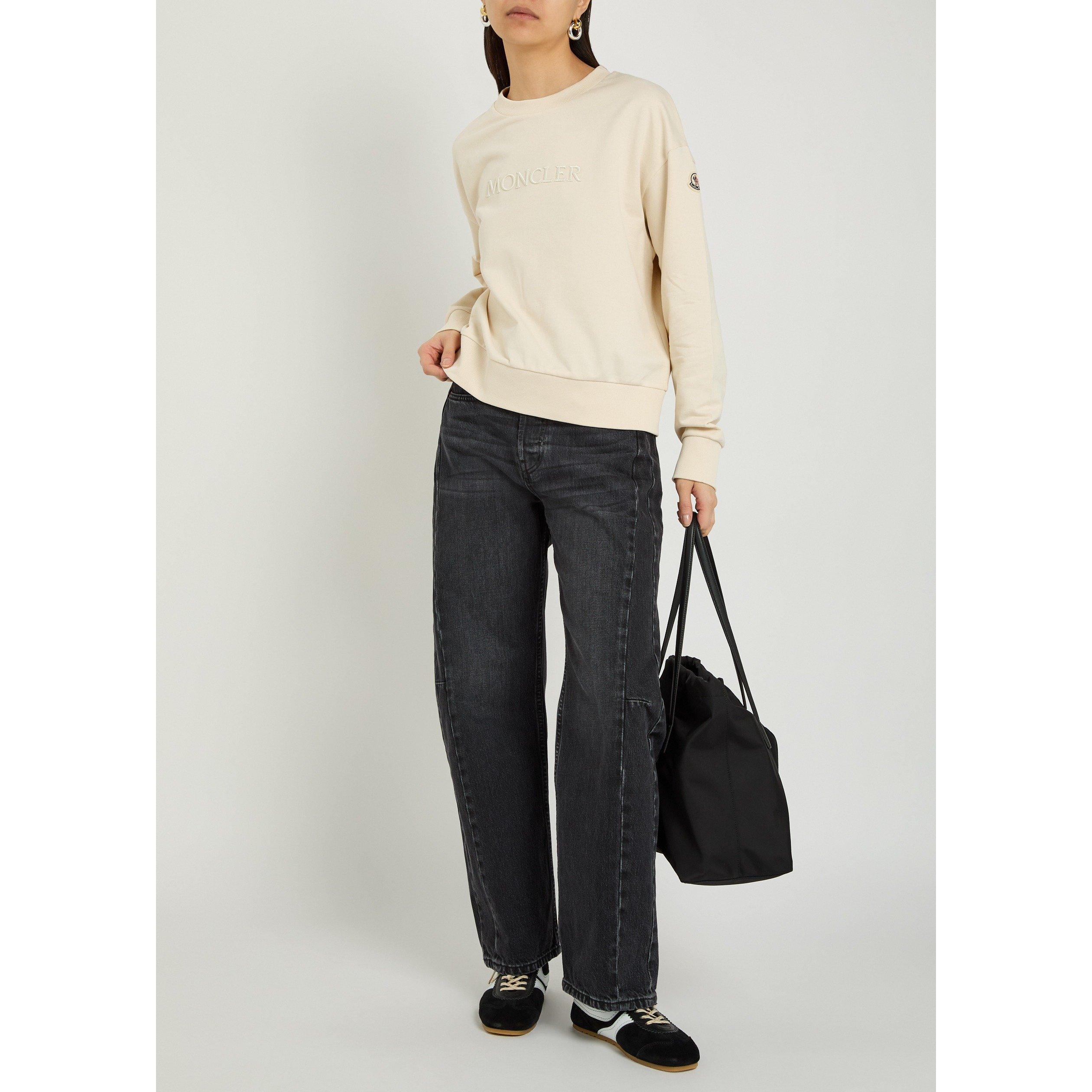 CREAM - Moncler - Women's Embroidered Logo Cotton Crew-Neck Sweatshirt - 5