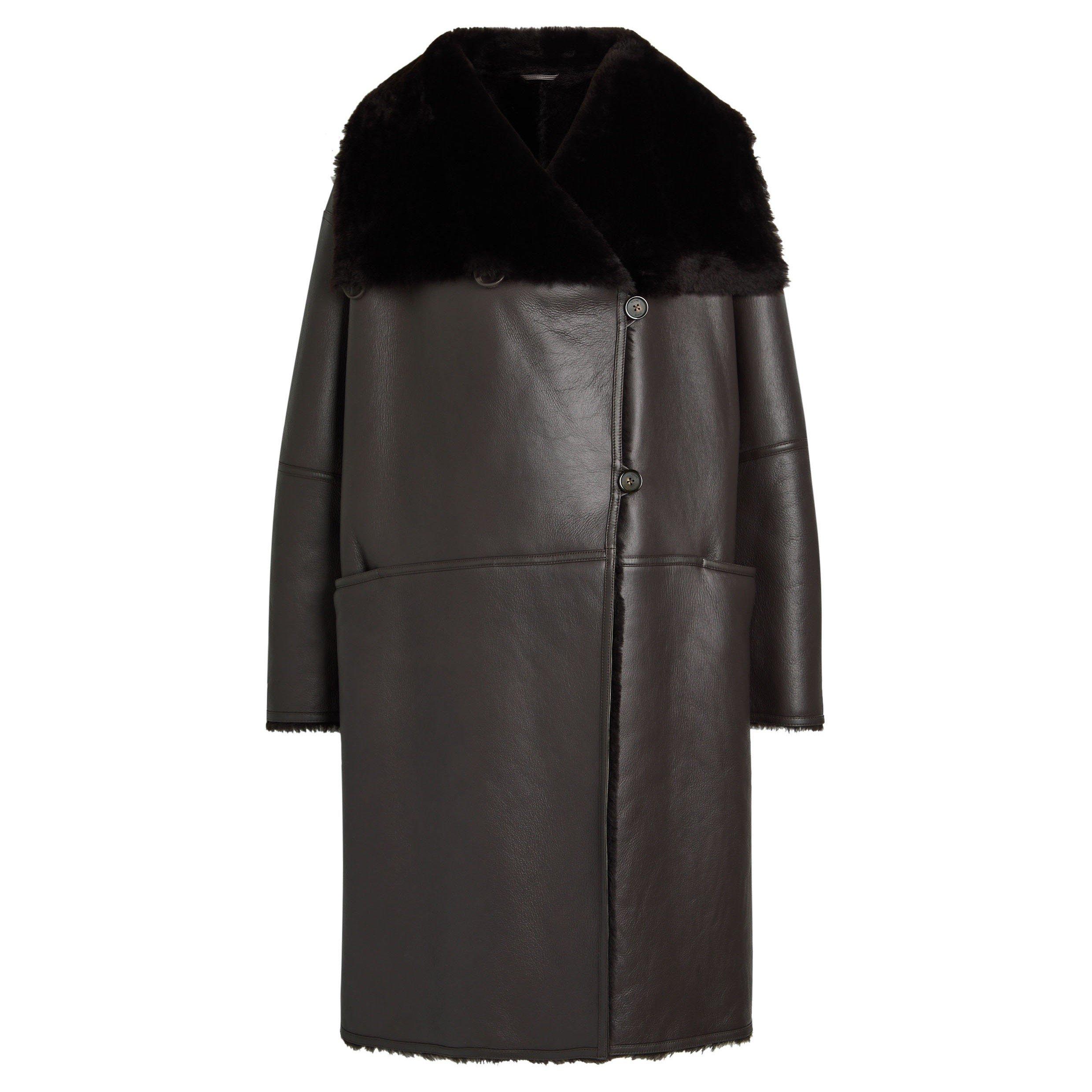 DARK BROWN - Toteme - Women's Shearling Wrap Coat - 1