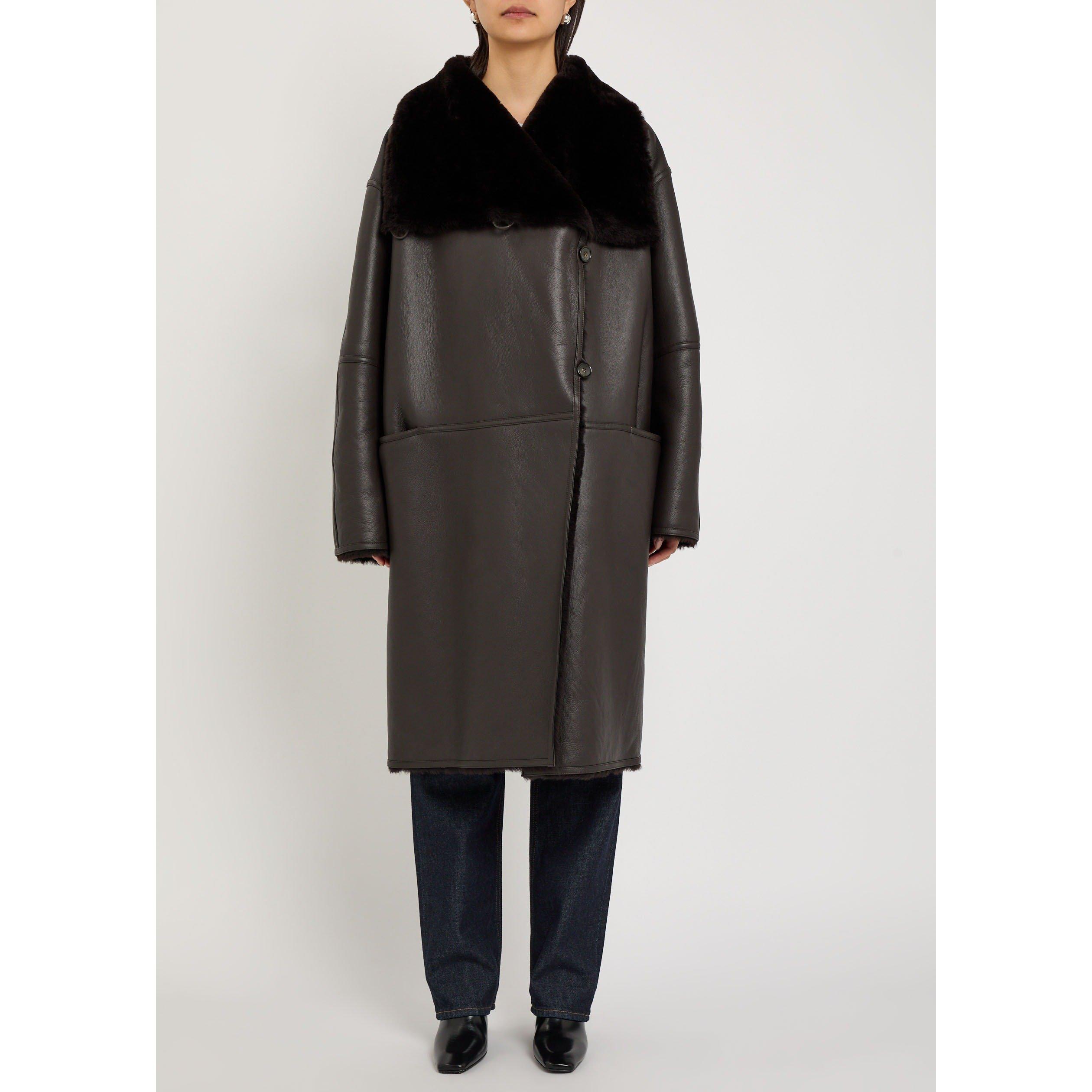 DARK BROWN - Toteme - Women's Shearling Wrap Coat - 2