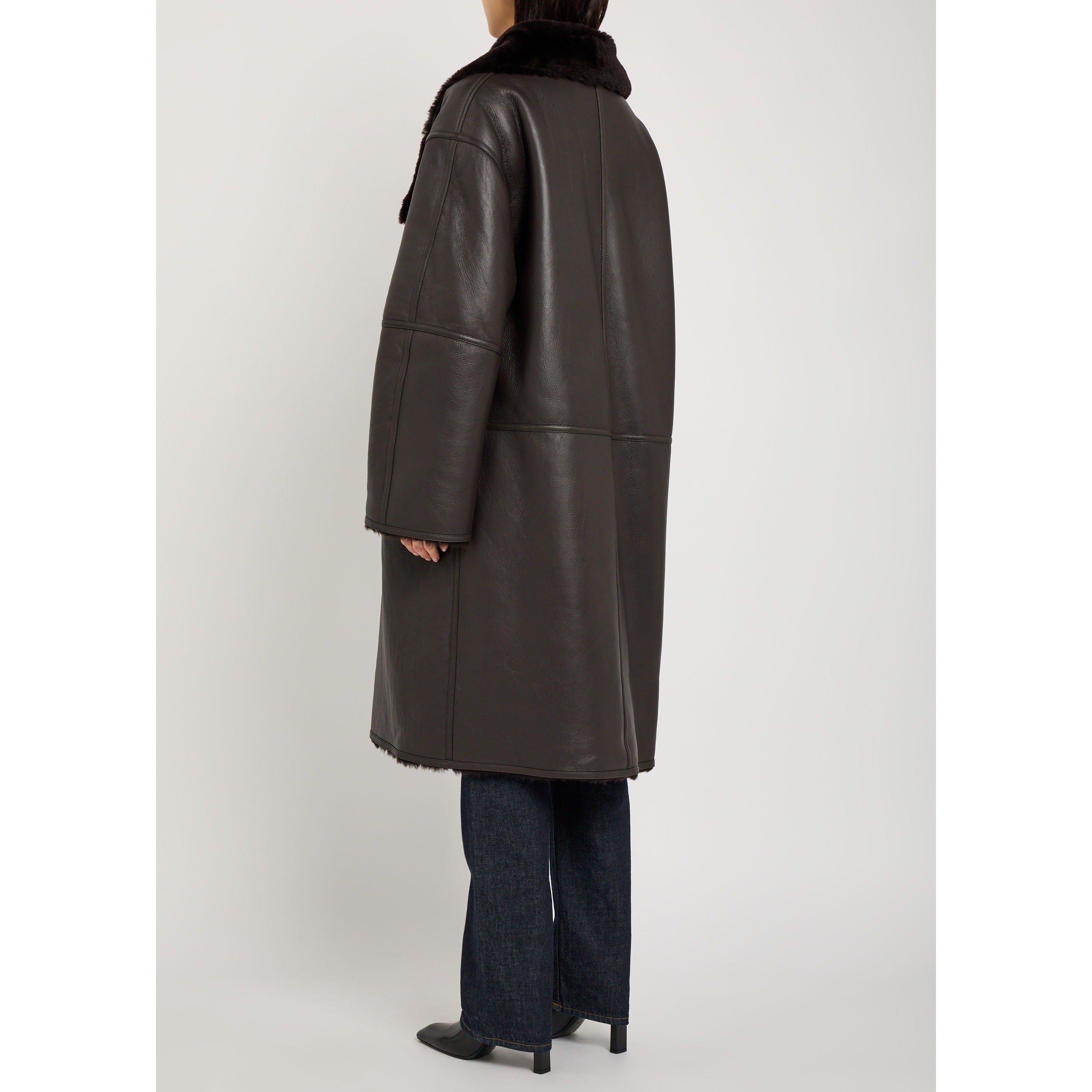 DARK BROWN - Toteme - Women's Shearling Wrap Coat - 3