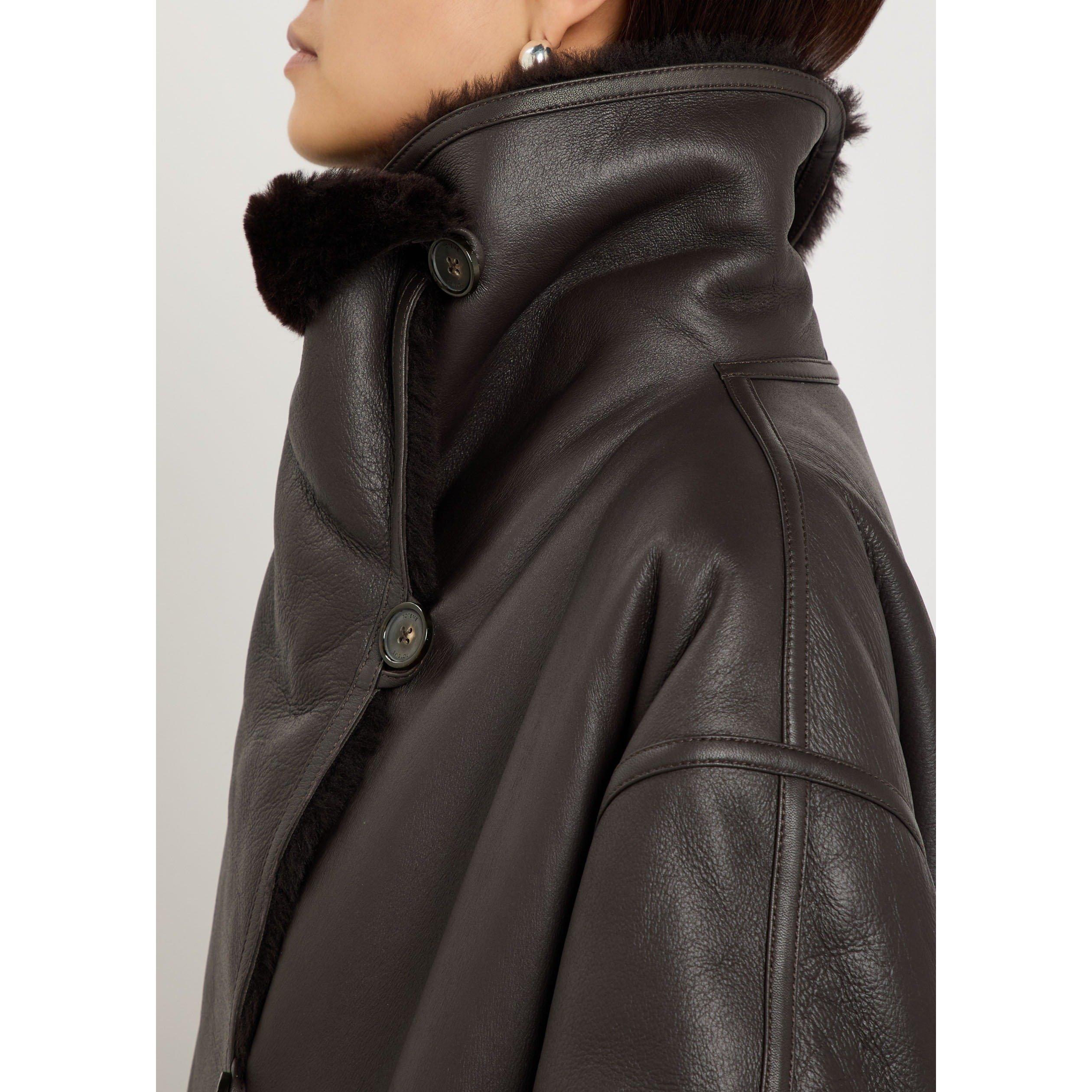 DARK BROWN - Toteme - Women's Shearling Wrap Coat - 4