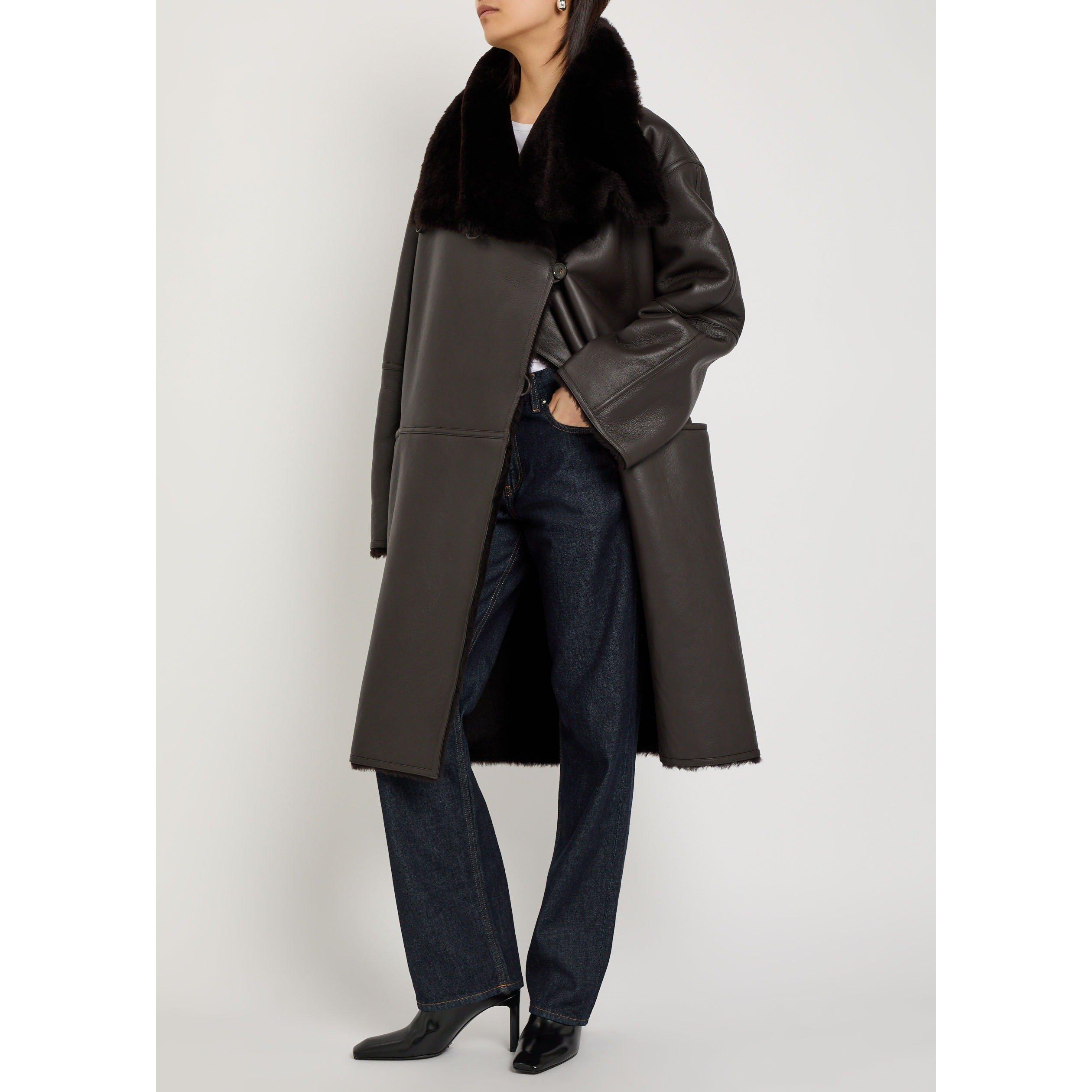 DARK BROWN - Toteme - Women's Shearling Wrap Coat - 5