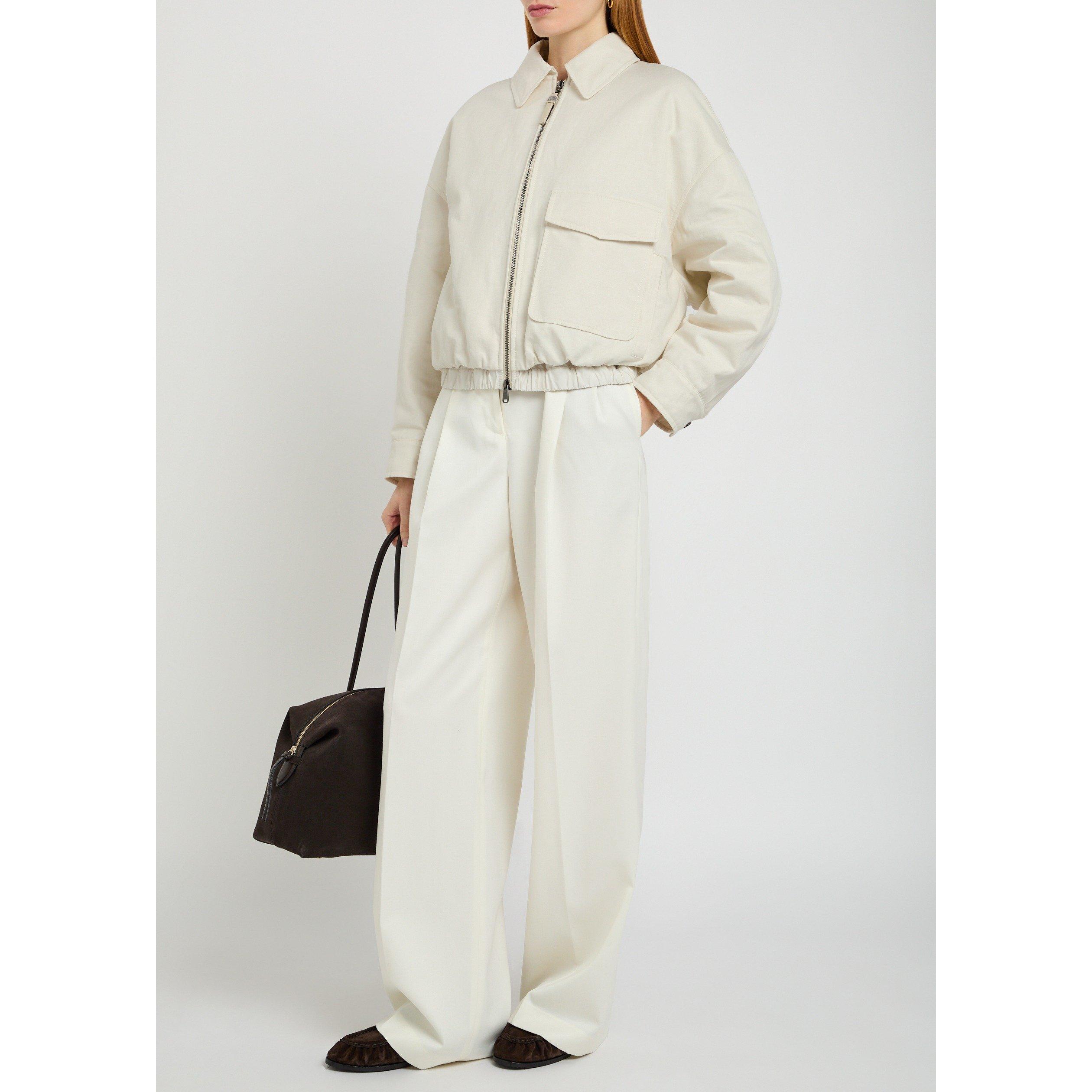 CREAM - Brunello Cucinelli - Women's Travelwear Cotton Oversized-Fit Bomber Jacket - 5