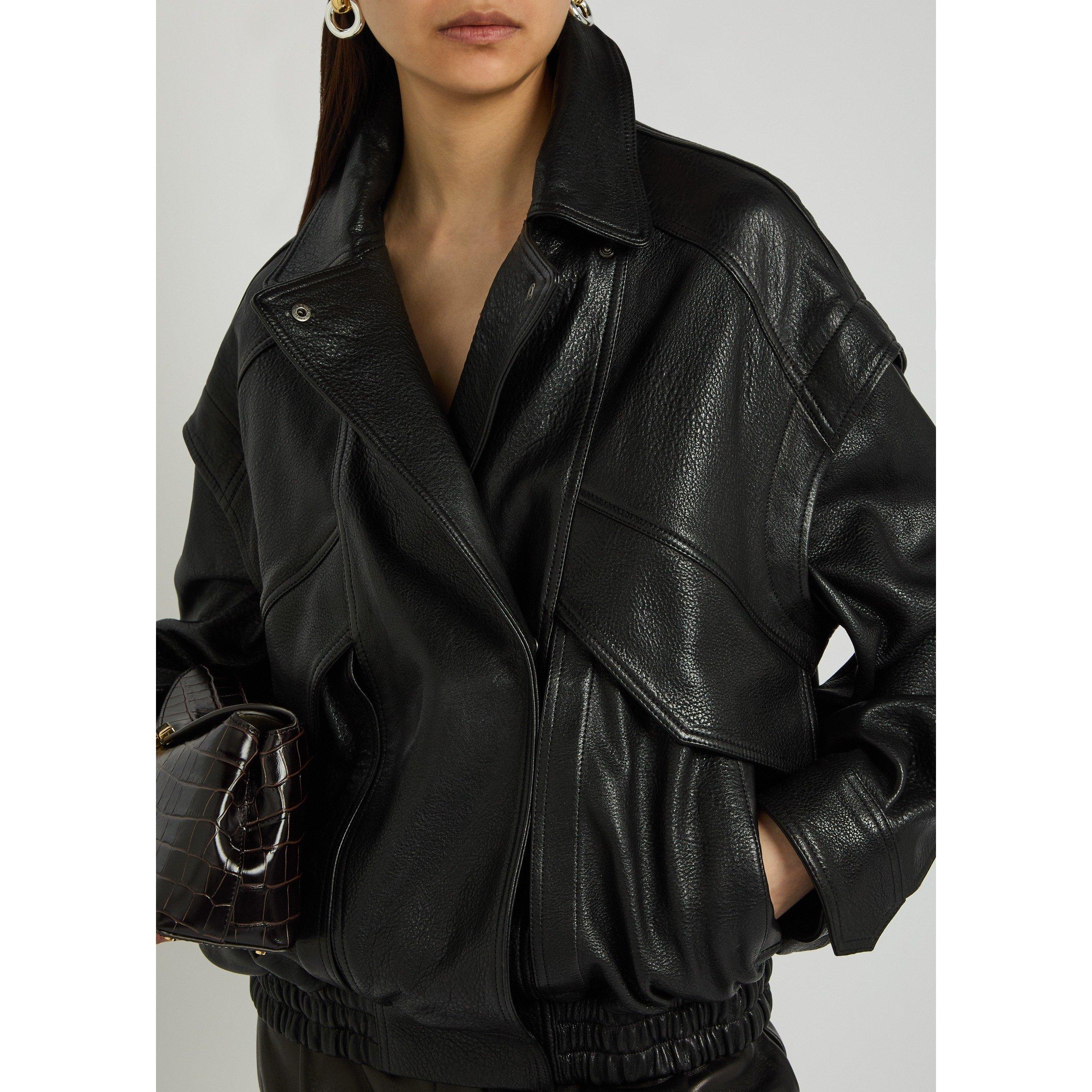 BLACK - Nour Hammour - Women's Micah Oversized-Fit Leather Jacket - 4