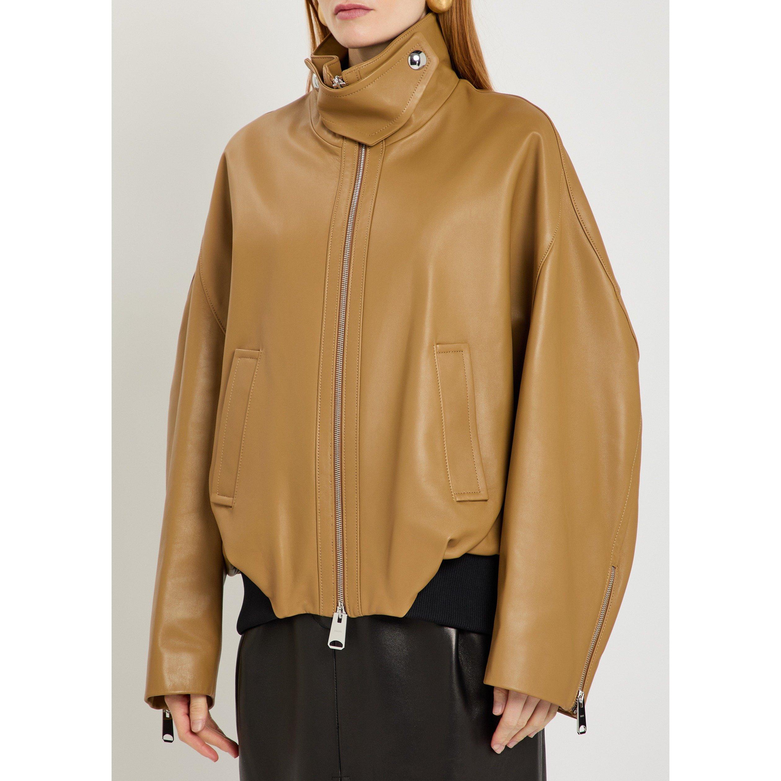 CARAMEL - Khaite - Women's Hamett Oversized-Fit Leather Jacket - 2